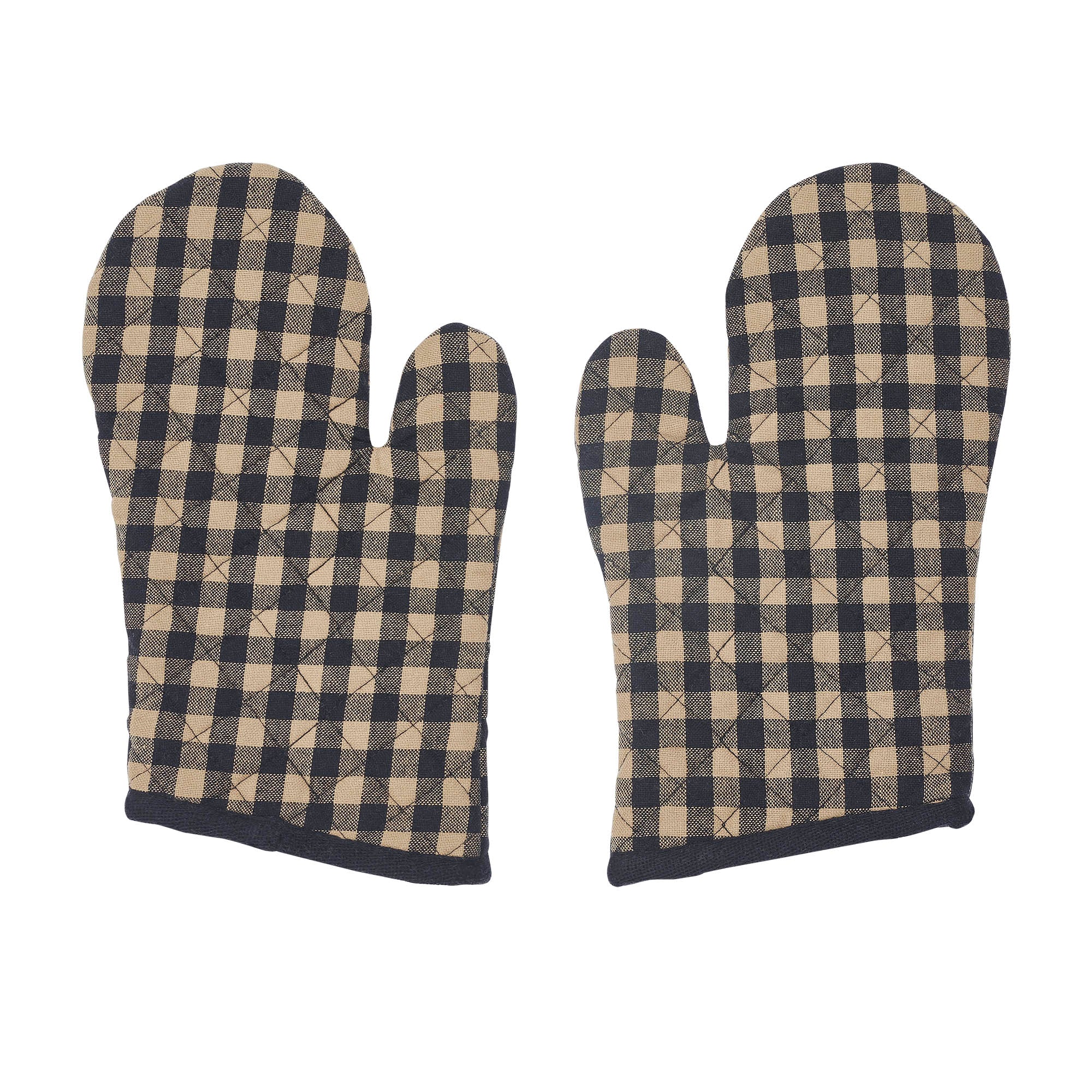 Black Check Oven Mitt Set of 2 SpadezStore