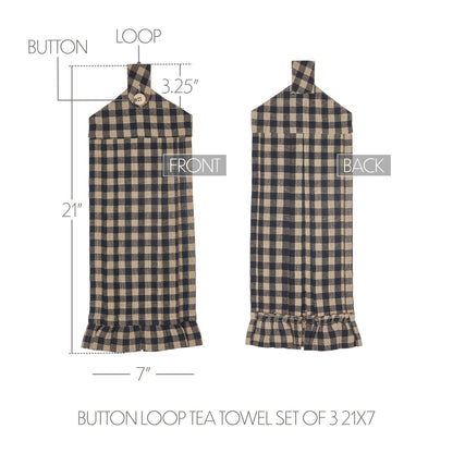 Black Check Button Loop Tea Towel Set of 3 SpadezStore