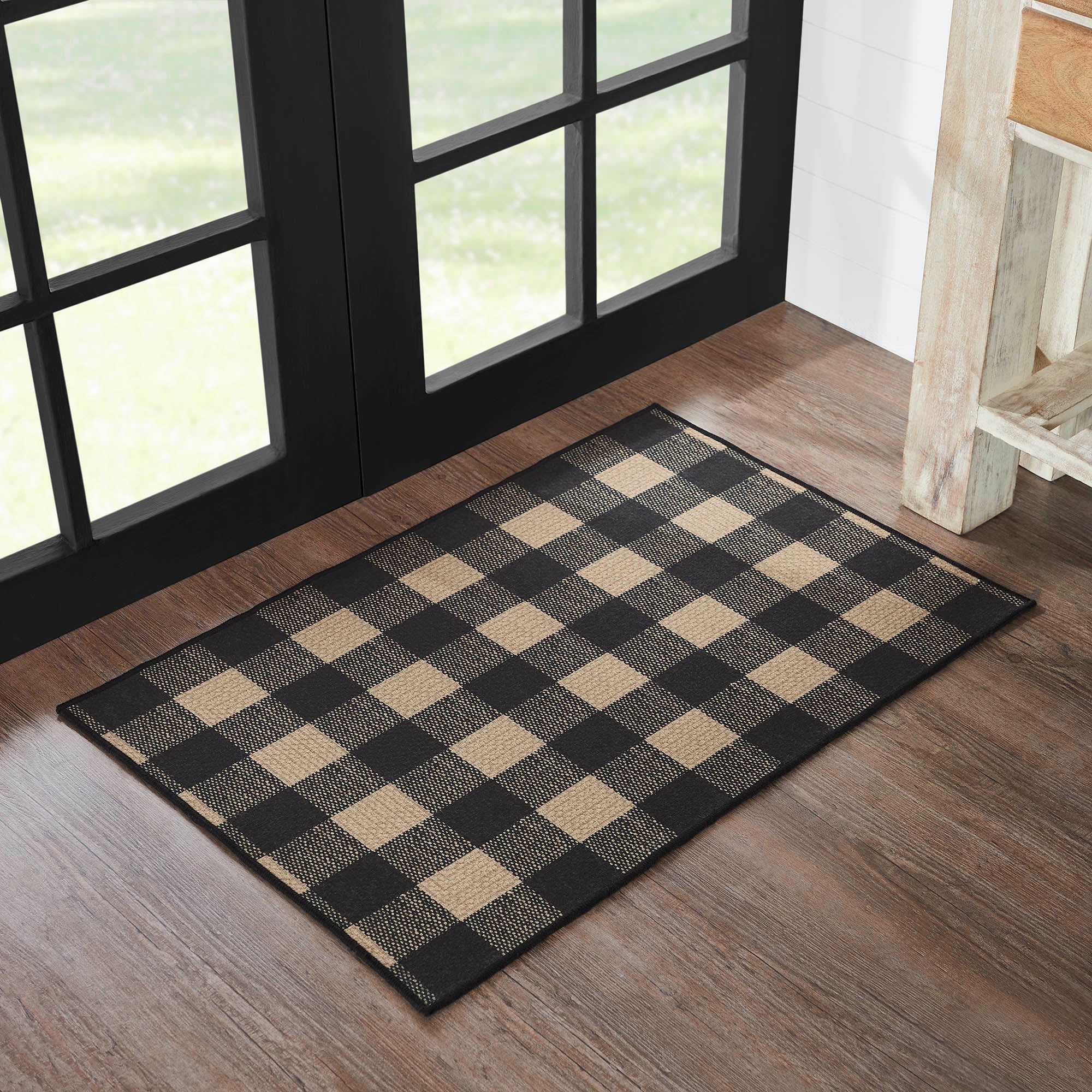 Black Check Indoor/Outdoor Rug Rect 24x36 SpadezStore