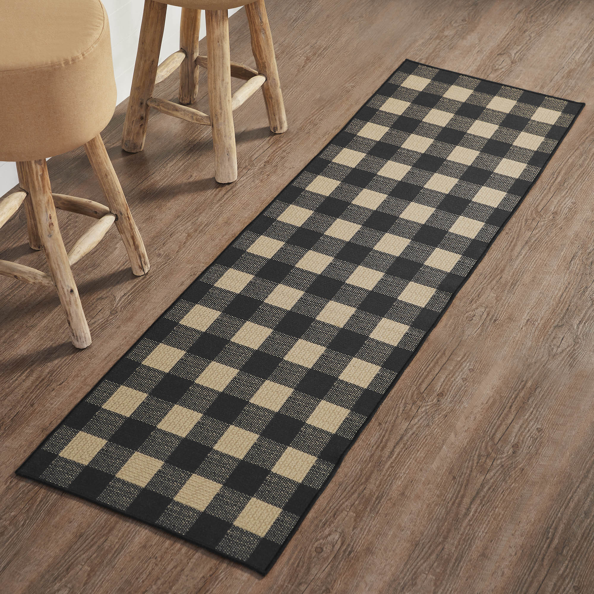 Black Check Indoor/Outdoor Rug/Runner Rect 22x78 SpadezStore