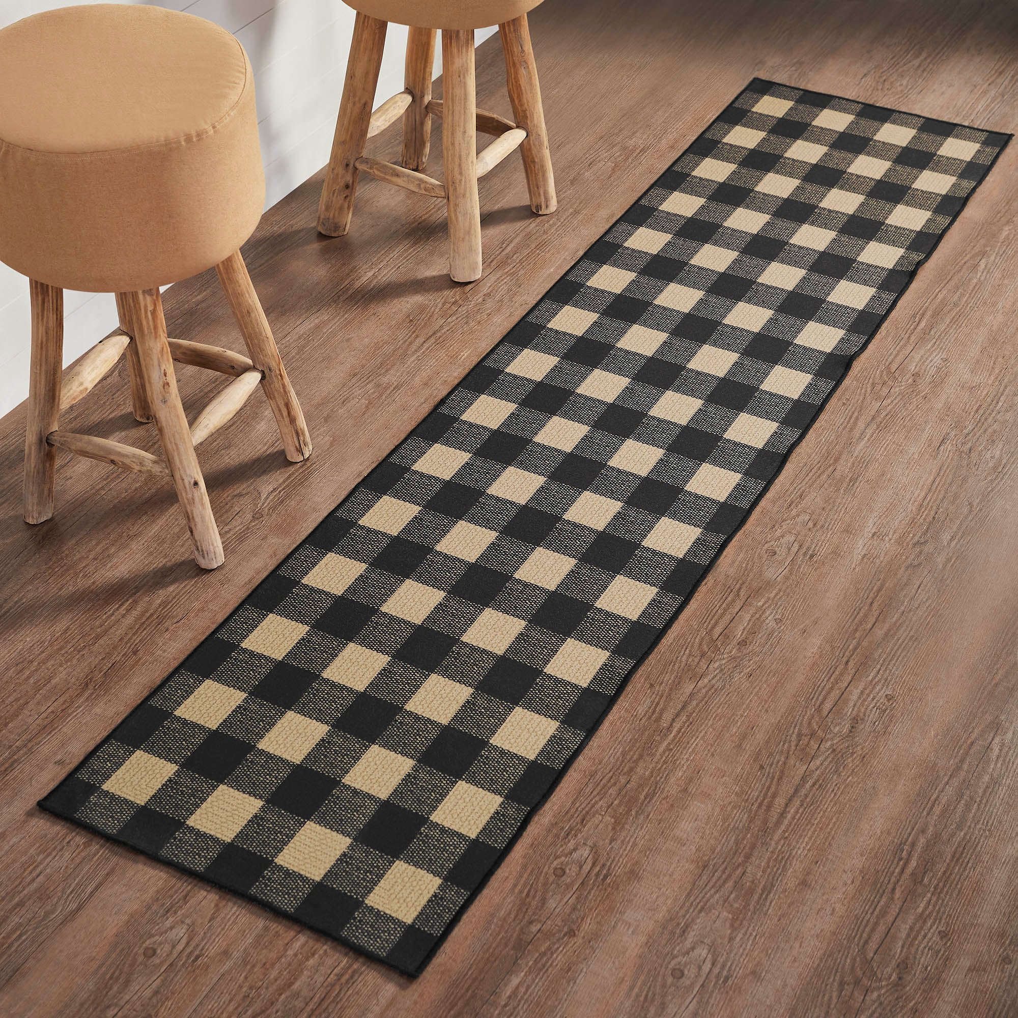 Black Check Indoor/Outdoor Rug/Runner Rect 22x96 SpadezStore