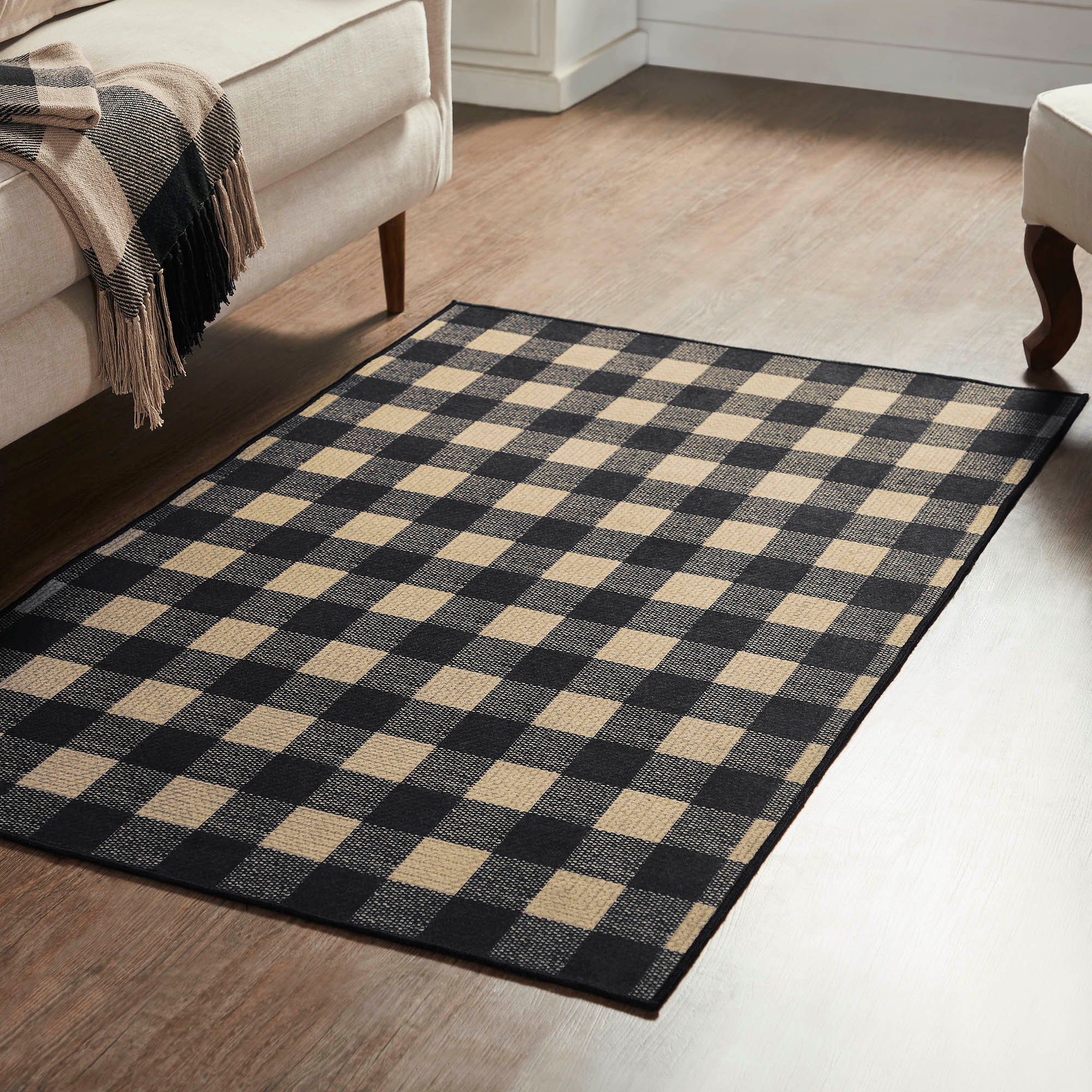 Black Check Indoor/Outdoor Rug Rect 36x60 SpadezStore
