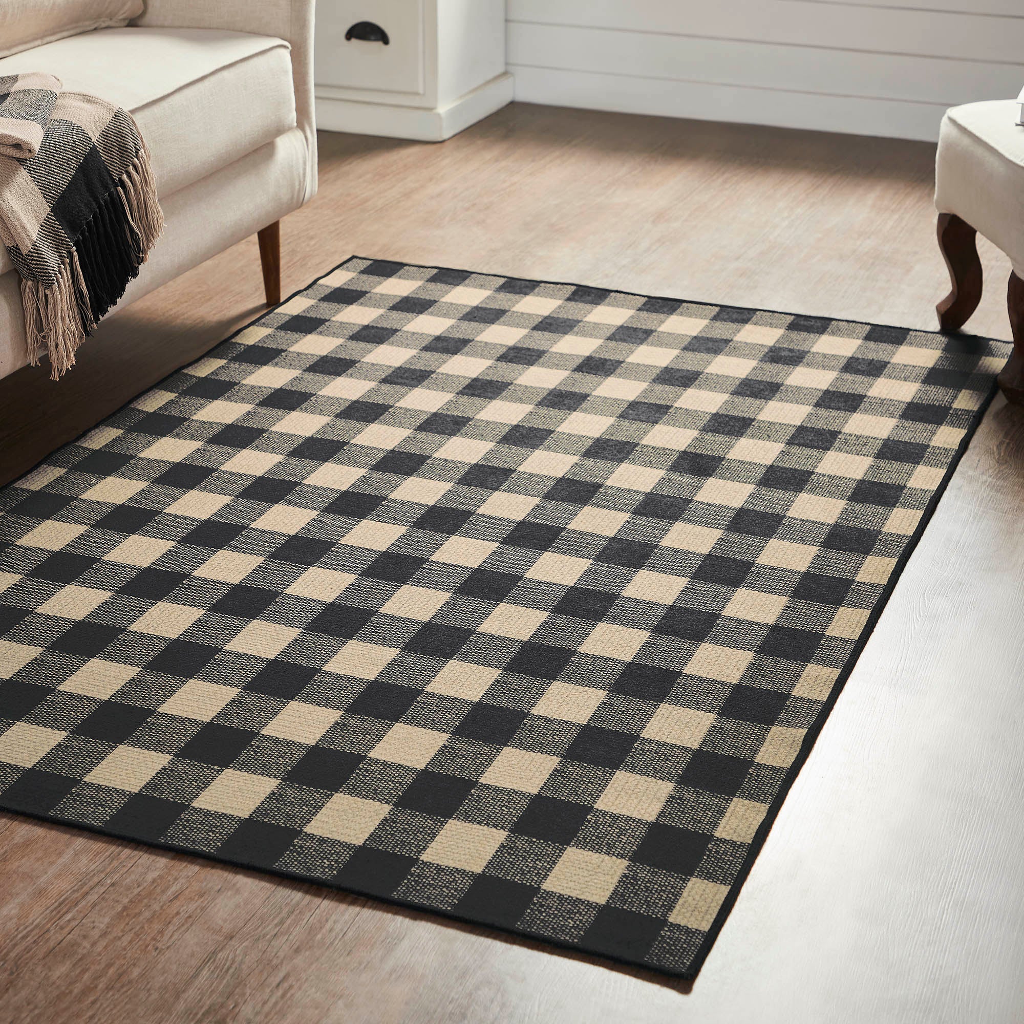 Black Check Indoor/Outdoor Rug Rect 48x72 SpadezStore