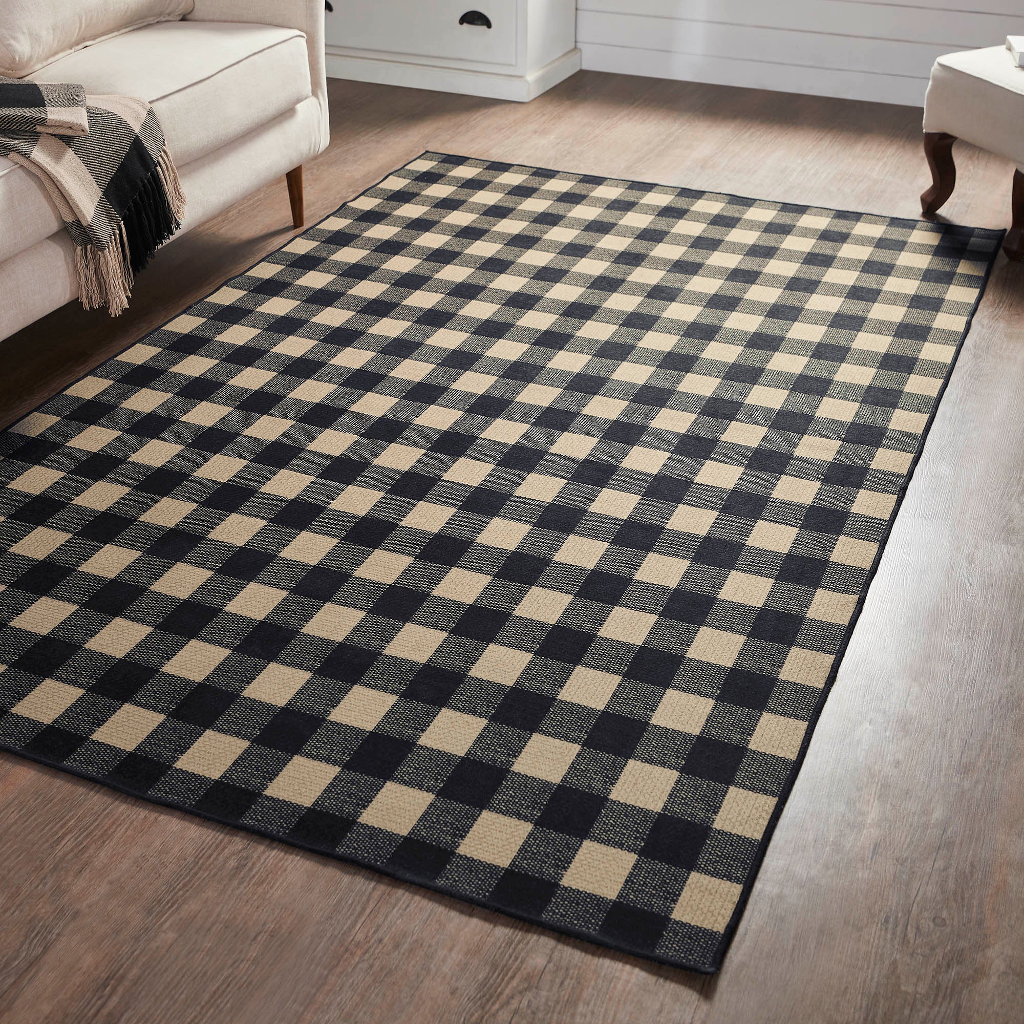 Black Check Indoor/Outdoor Rug Rect 60x96 SpadezStore