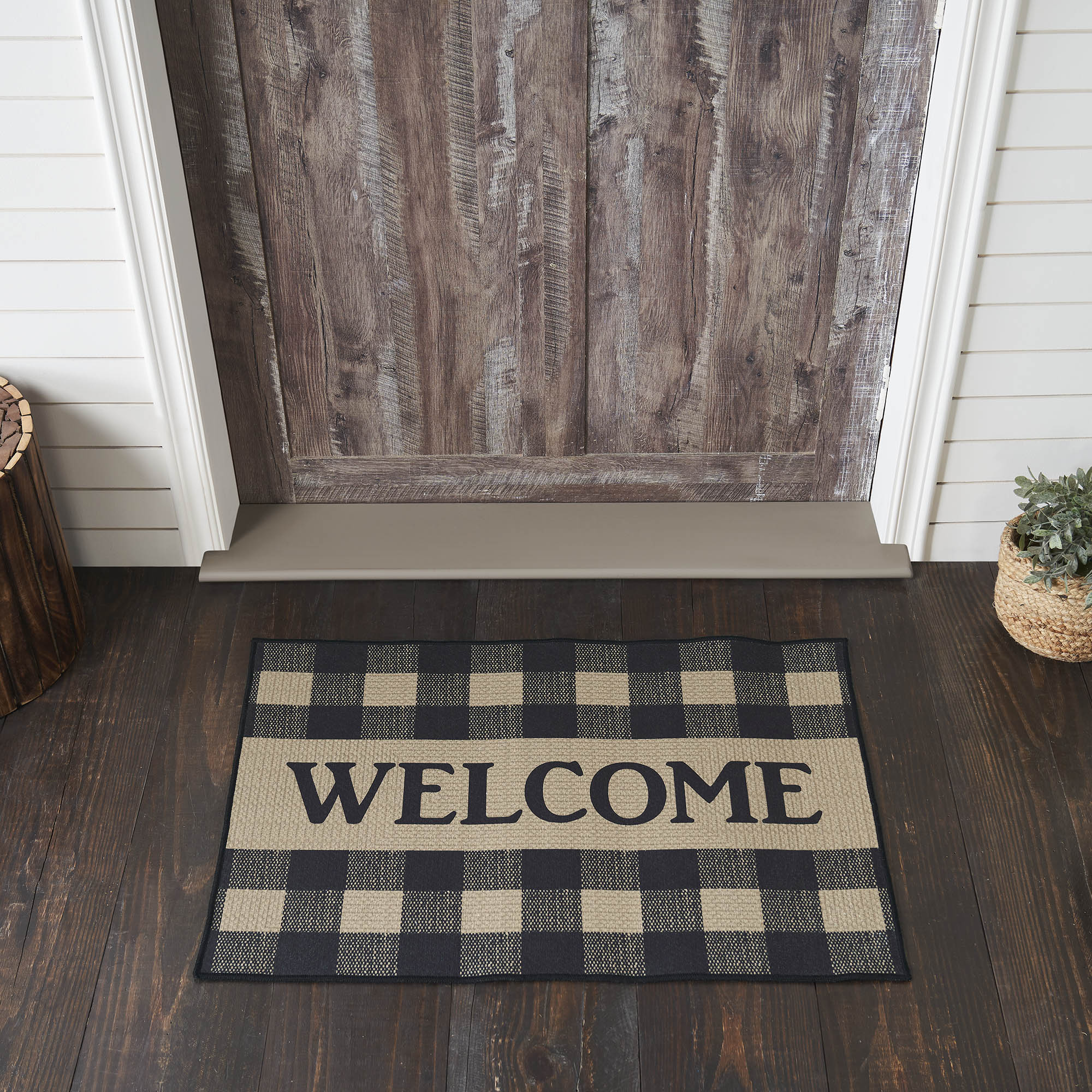 Black Check Welcome Indoor/Outdoor Rug Rect 24x36 SpadezStore