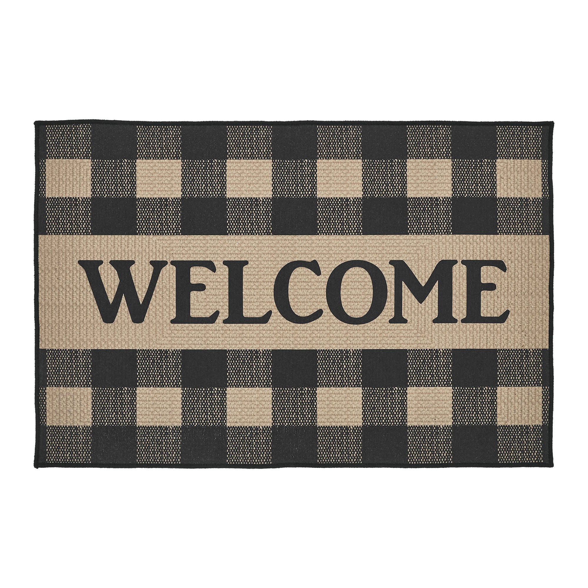 Black Check Welcome Indoor/Outdoor Rug Rect 24x36 SpadezStore