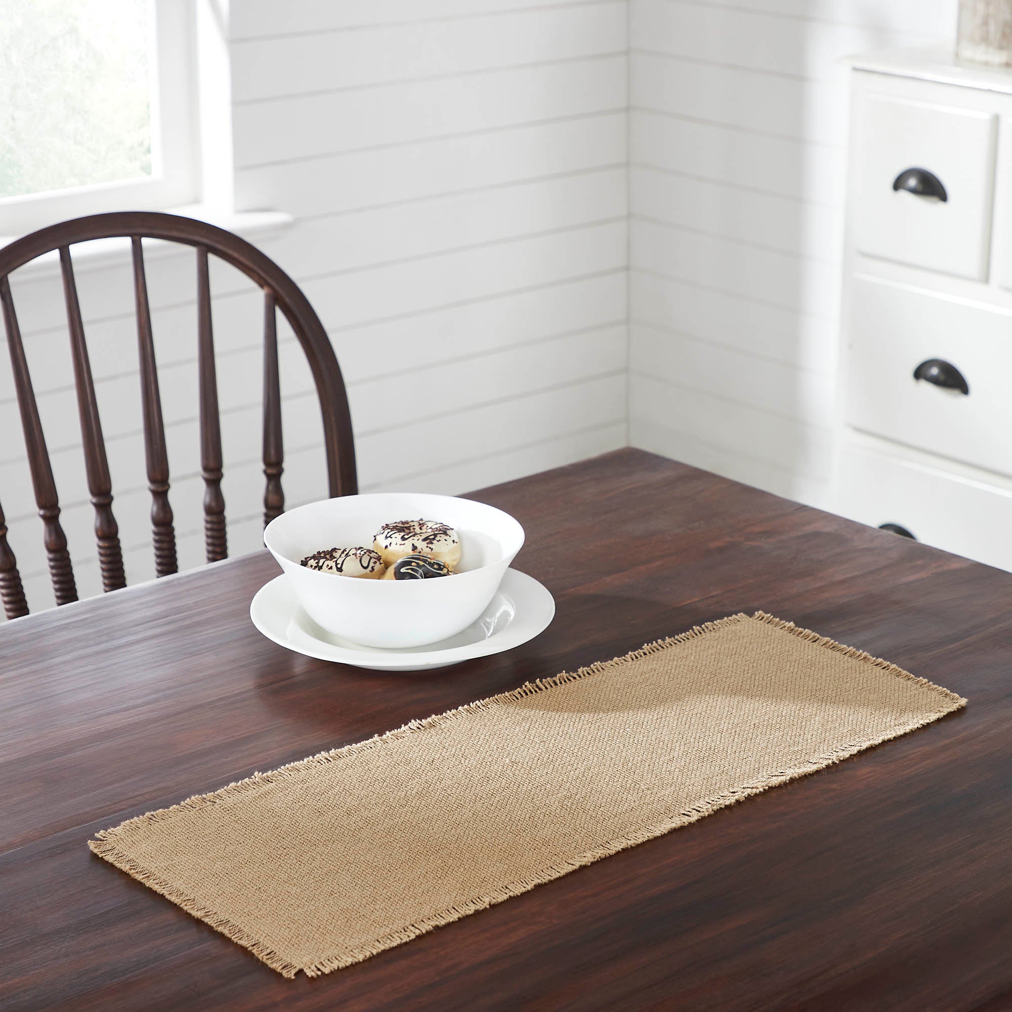 Burlap Natural Runner Fringed 8x24 SpadezStore