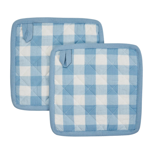 Annie Buffalo Check Blue Pot Holder Set of 2 8x8 SpadezStore