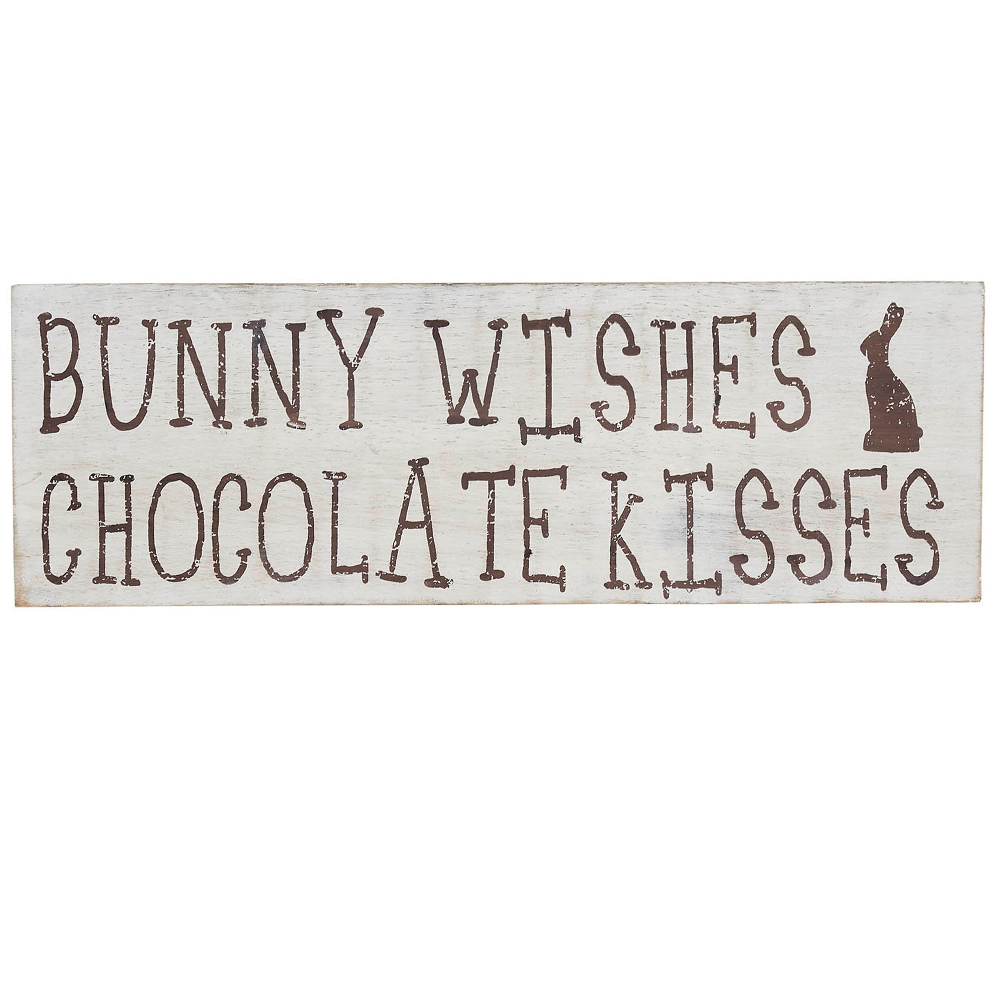 Bunny Wishes Chocolate Kisses Wooden Sign 4x12 SpadezStore