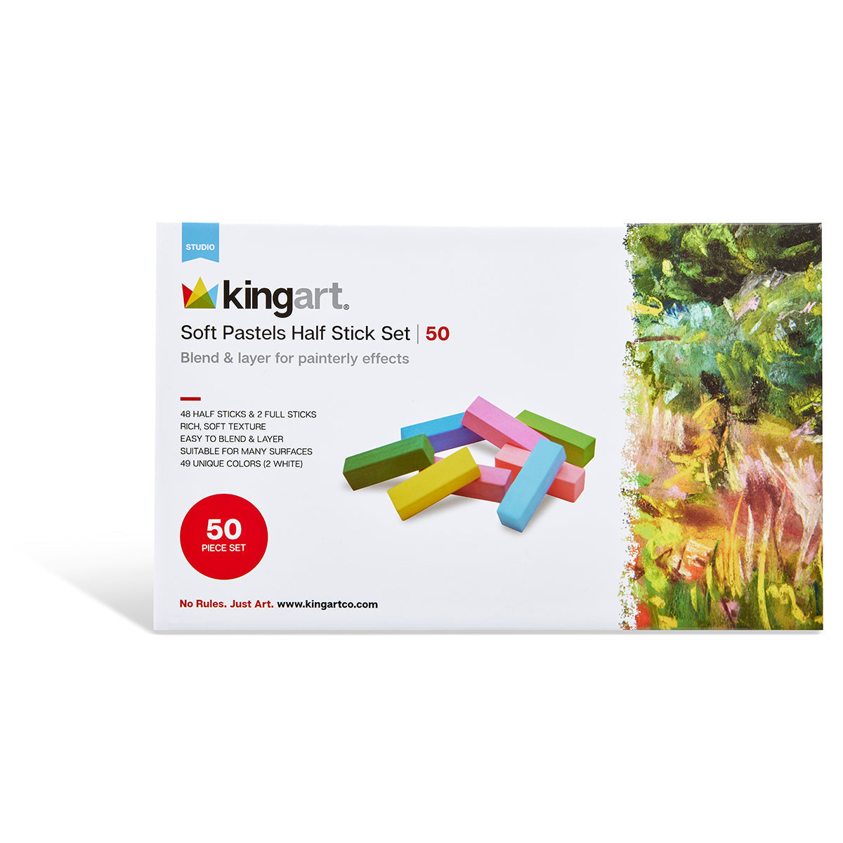 KINGART Soft Square Pastels Half Sticks 50 pc