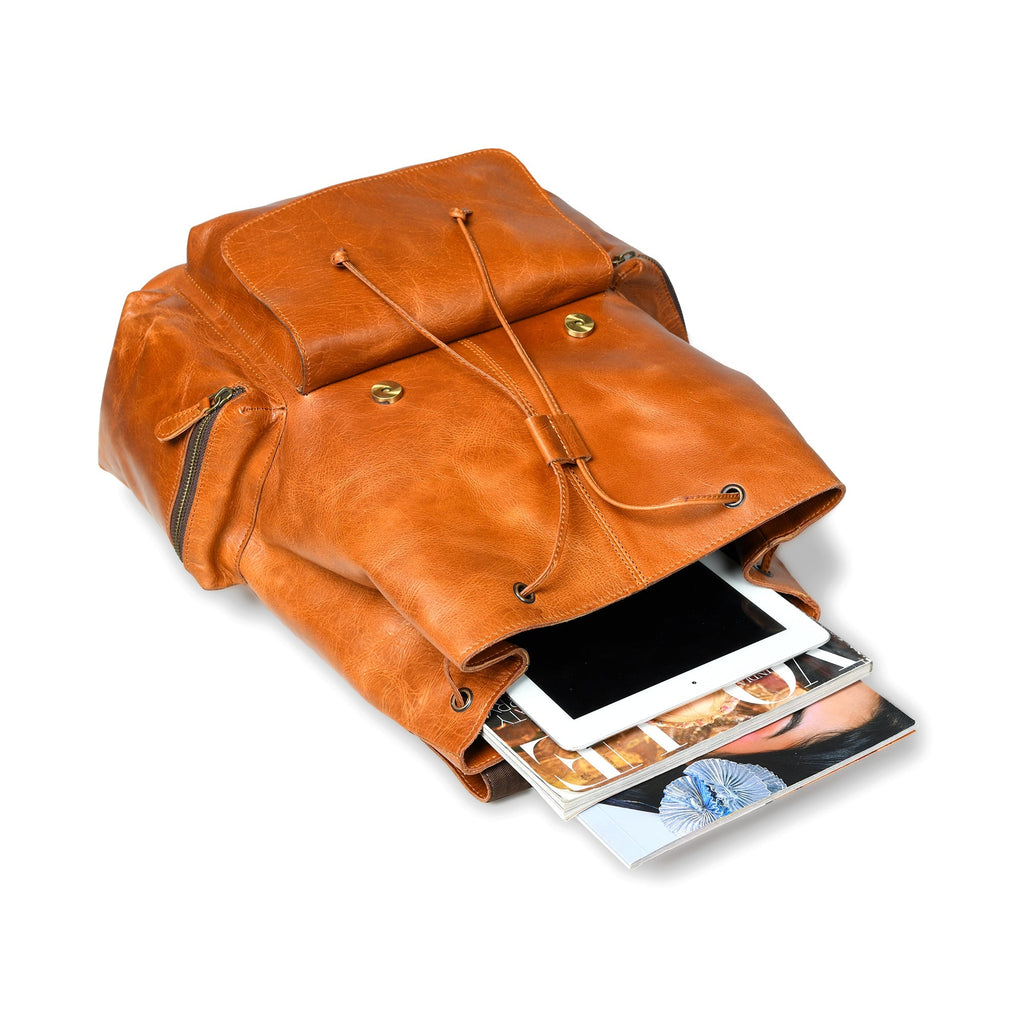 Vortex Leather Backpack: Tan Brown SpadezStore