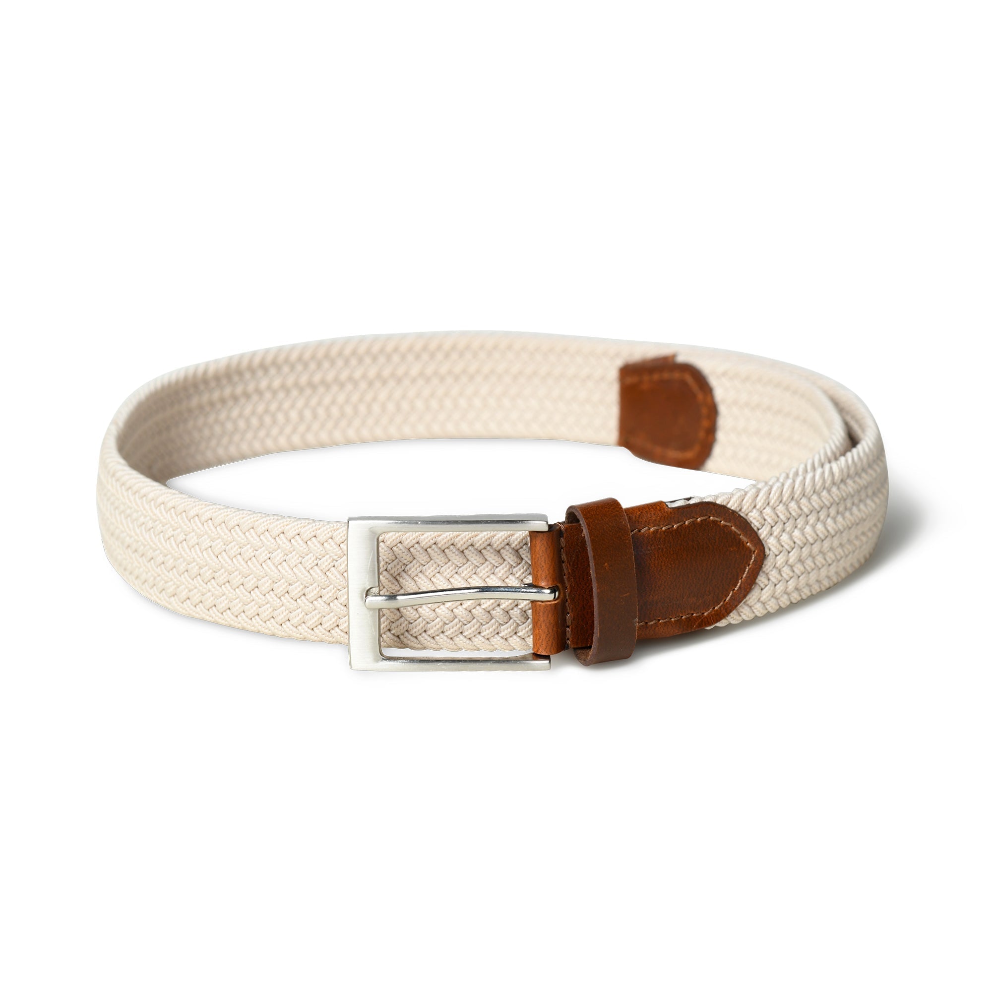 Classy Leather Bags Cream & Brown Braided Canvas Leather Belt SpadezStore