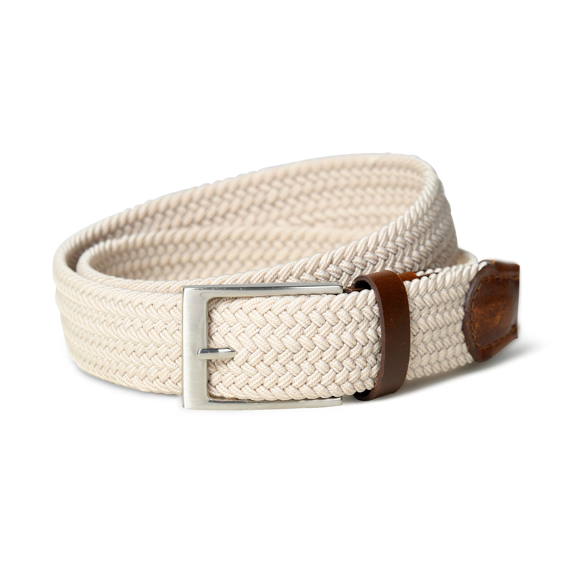 Classy Leather Bags Cream & Brown Braided Canvas Leather Belt SpadezStore