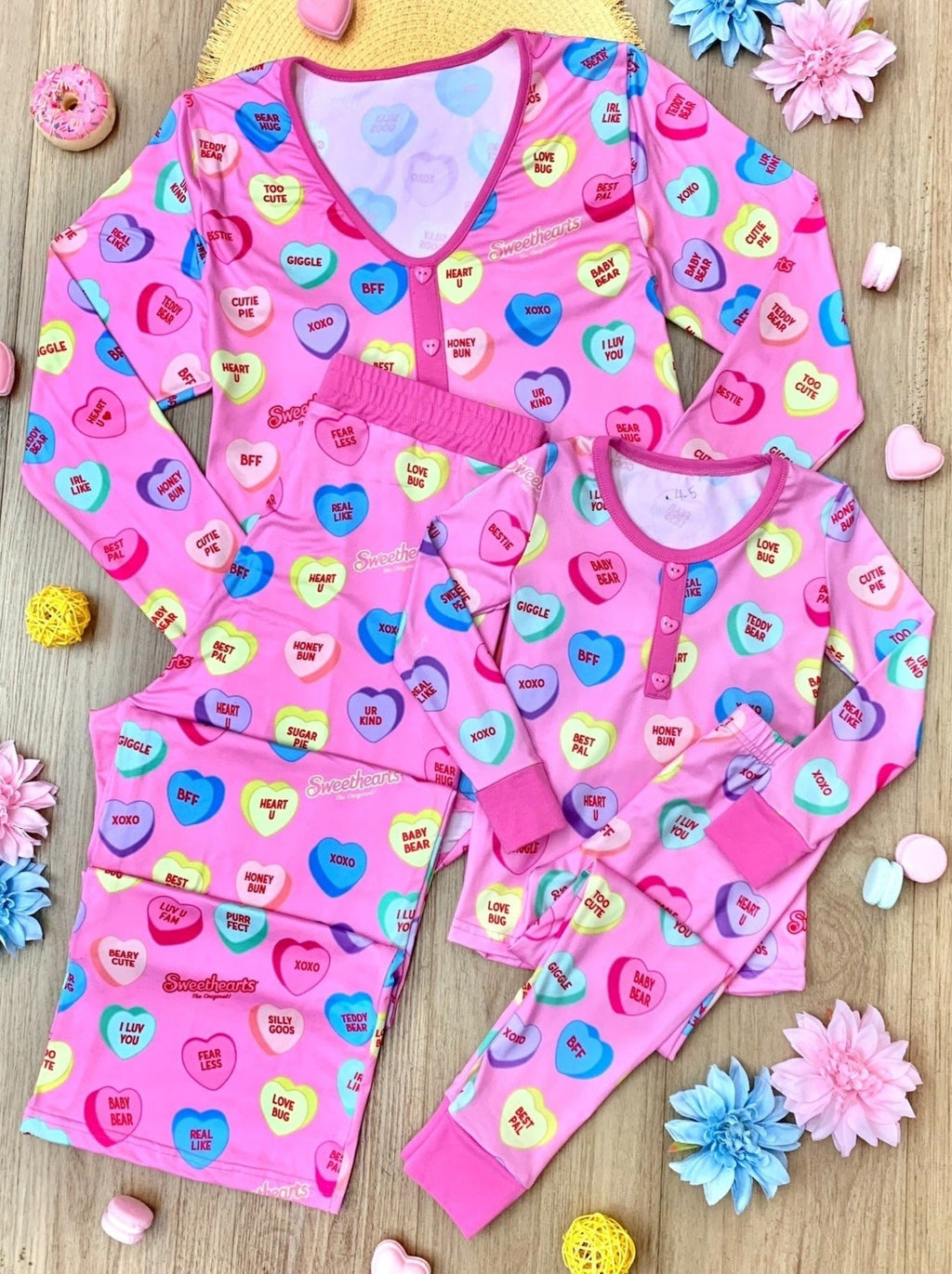 Mia Belle Girls Sweethearts x Mia Belle Mommy and Me UR SWEET Pink Pajamas SpadezStore