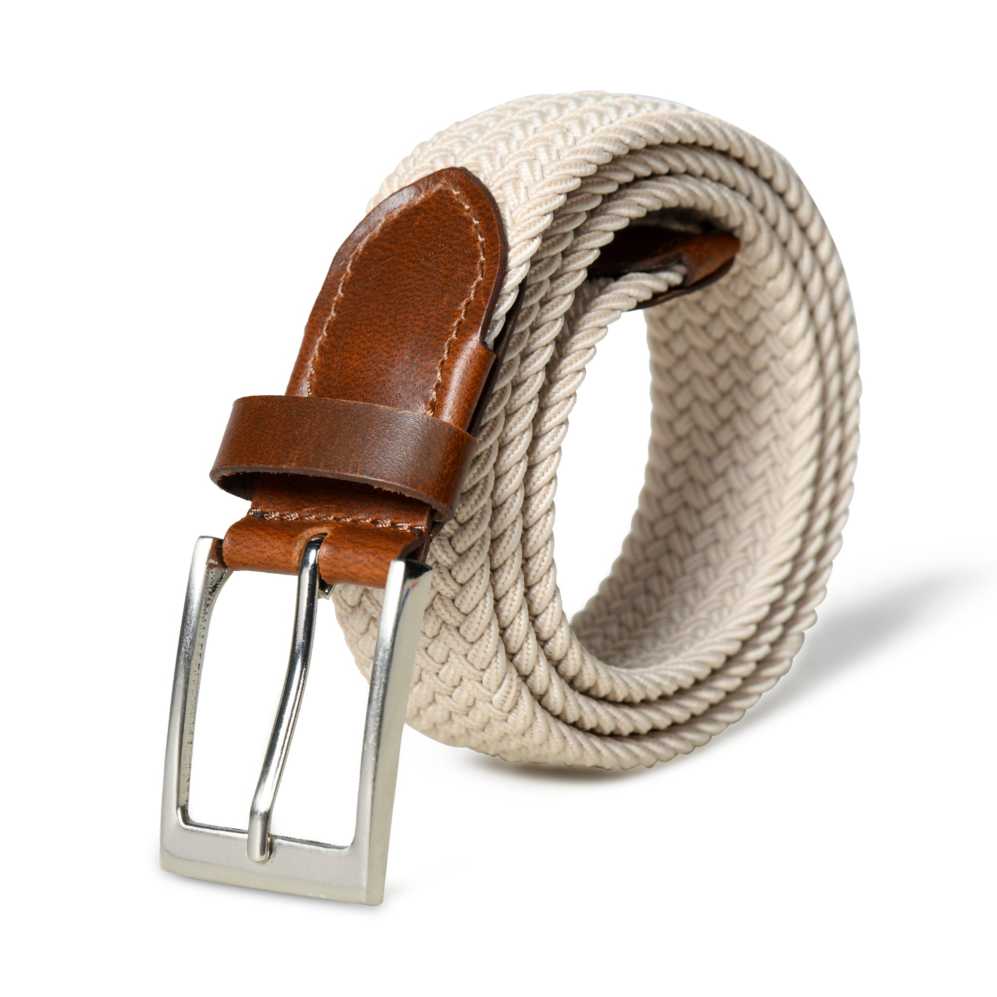Classy Leather Bags Cream & Brown Braided Canvas Leather Belt SpadezStore