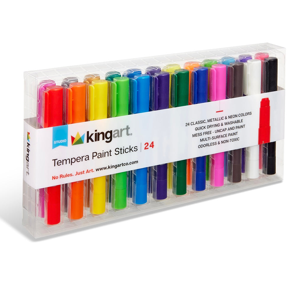 KINGART Tempera Paint Thin Sticks, 24 Colors