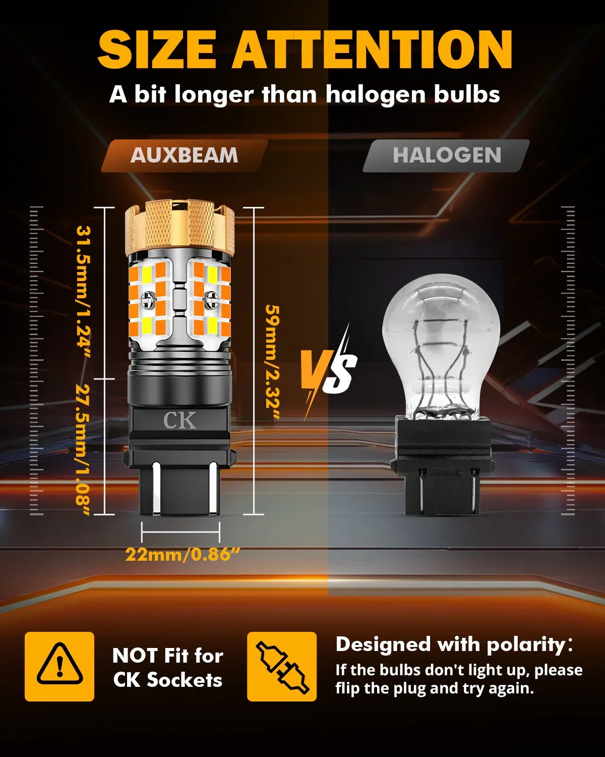 Auxbeam 3157 US-CK LED Front Turn Signal & DRL Light Bulbs 50W 4000LM CAN-Bus Error Free Dual Color Switchback White & Amber B21-PRO Series | 2 Bulbs