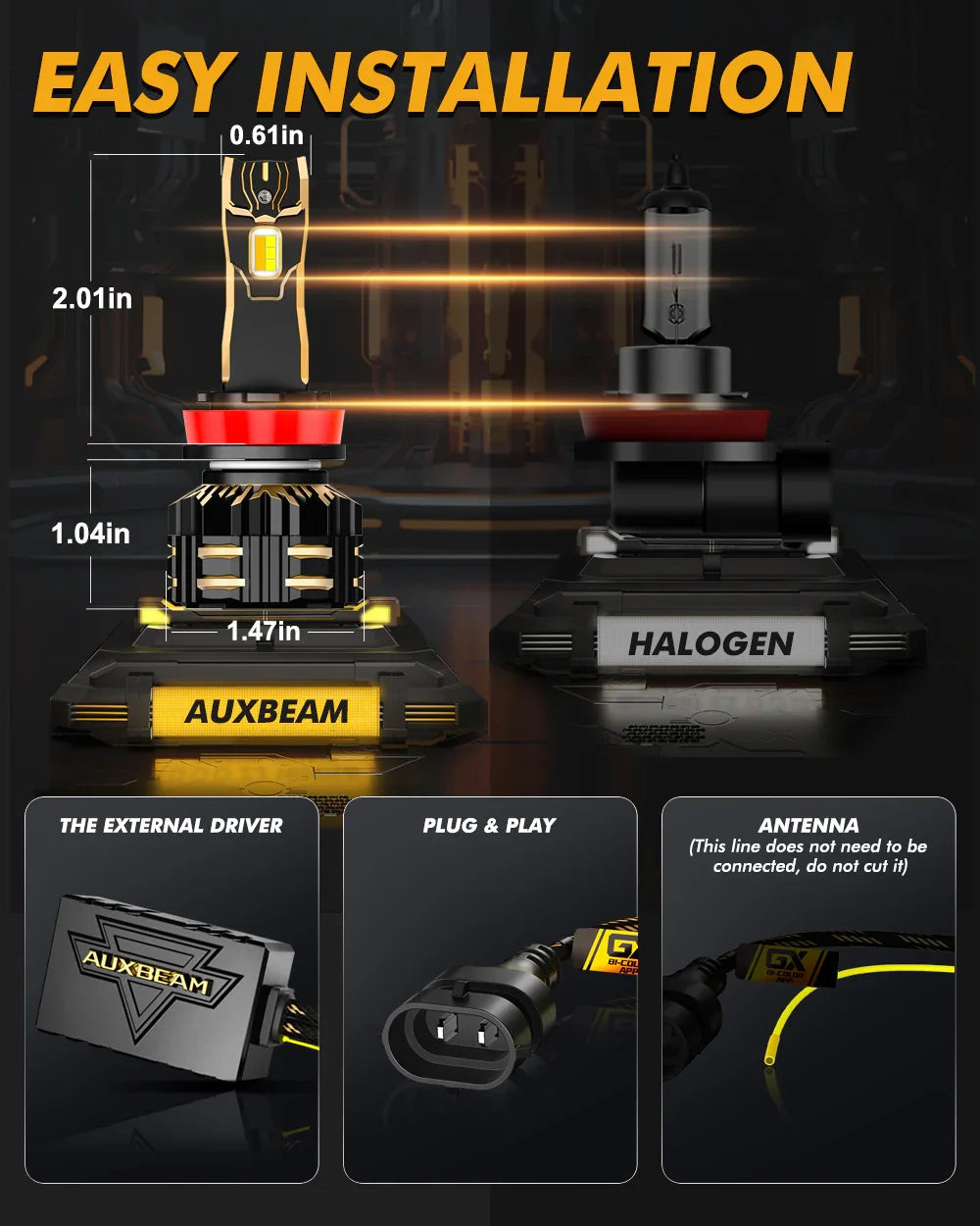 Auxbeam GX Bi-Color Smart Series 25000LM 110W LED Headlight Bulbs, with App Control Via Bluetooth & Dual Color Switchback SpadezStore