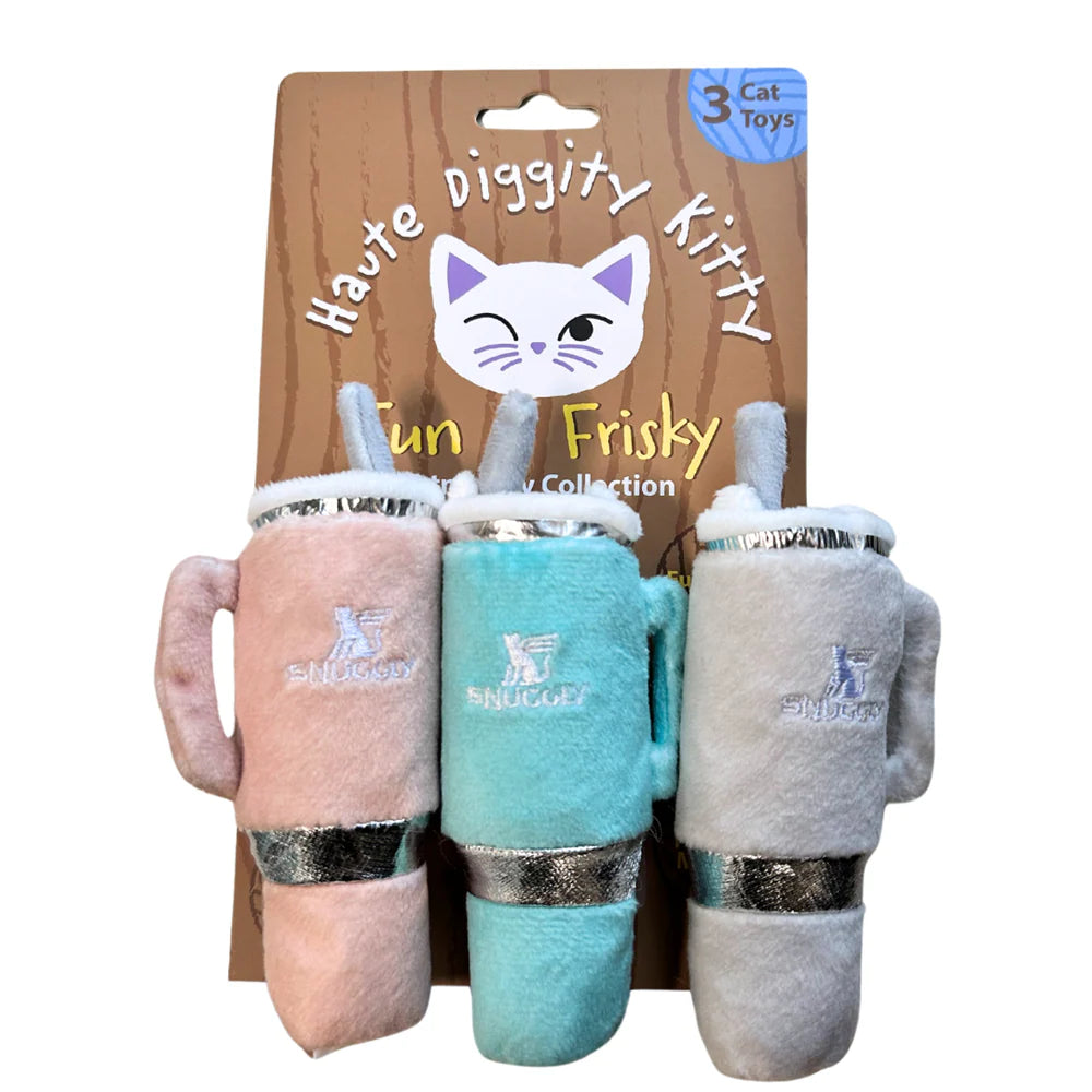 Haute Diggity Dog Snuggly Cup 3-Pack Organic Catnip Toys Teal, Ivory, Blush SpadezStore