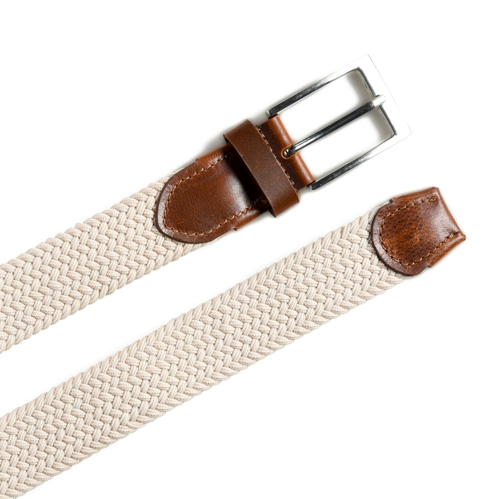 Classy Leather Bags Cream & Brown Braided Canvas Leather Belt SpadezStore