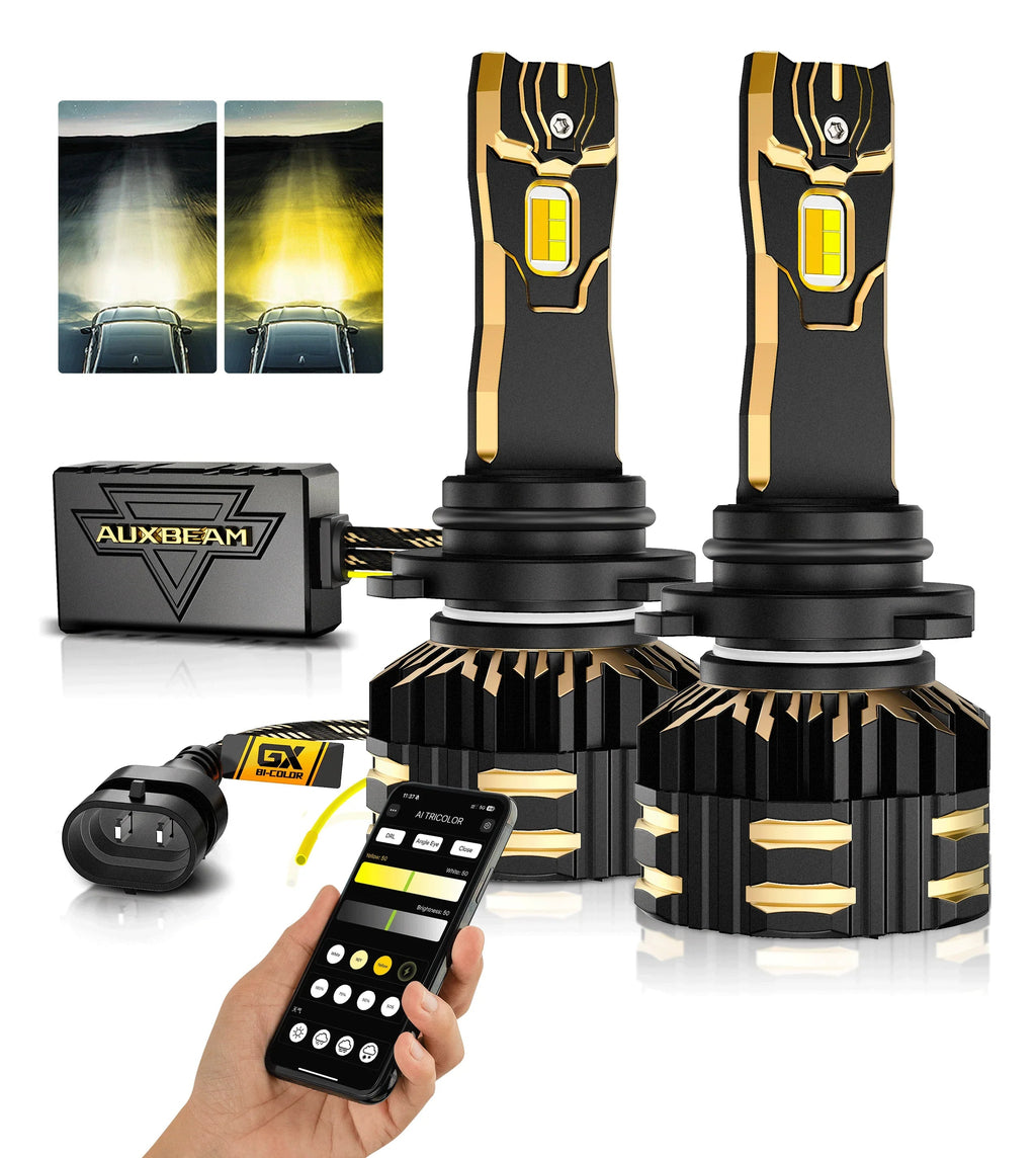 Auxbeam GX Bi-Color Smart Series 25000LM 110W LED Headlight Bulbs, with App Control Via Bluetooth & Dual Color Switchback SpadezStore