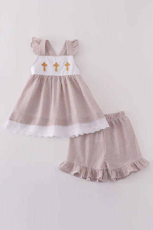 Abby & Evie Premium Brown Cross Embroidery Set 900685 SpadezStore