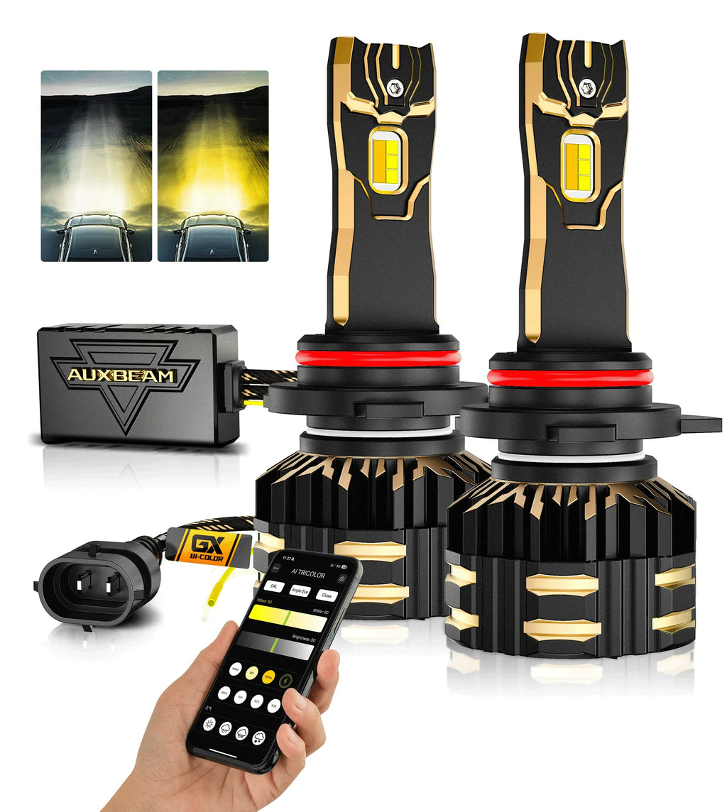 Auxbeam GX Bi-Color Smart Series 25000LM 110W LED Headlight Bulbs, with App Control Via Bluetooth & Dual Color Switchback SpadezStore
