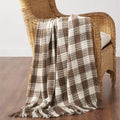 Cocoa Brown Woven Check Throw Blanket with Fringe 50x60 SpadezStore