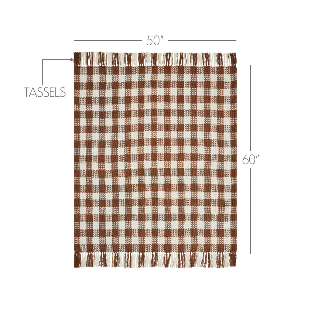 Dark Amber Woven Check Throw Blanket with Fringe 50x60 SpadezStore