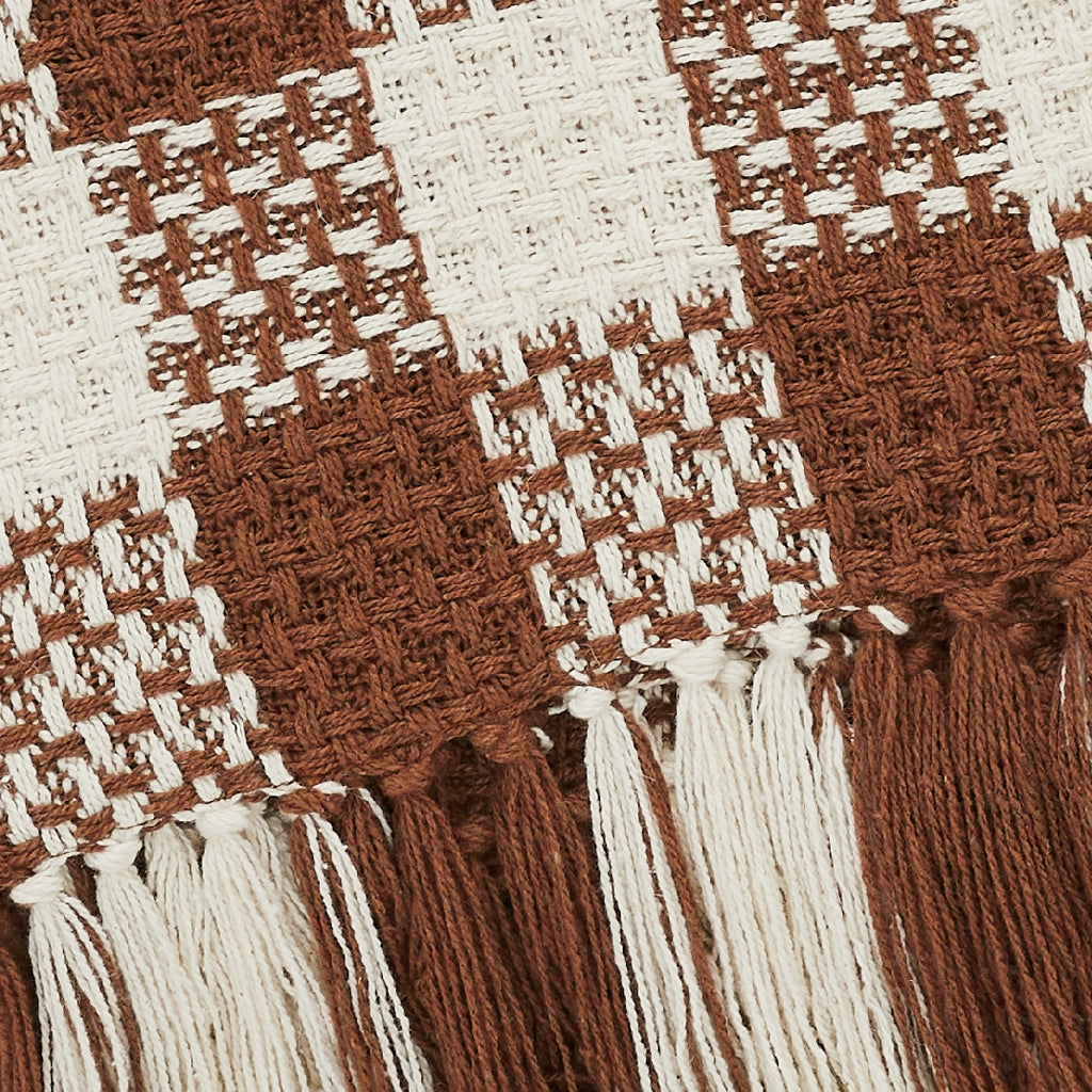 Dark Amber Woven Check Throw Blanket with Fringe 50x60 SpadezStore