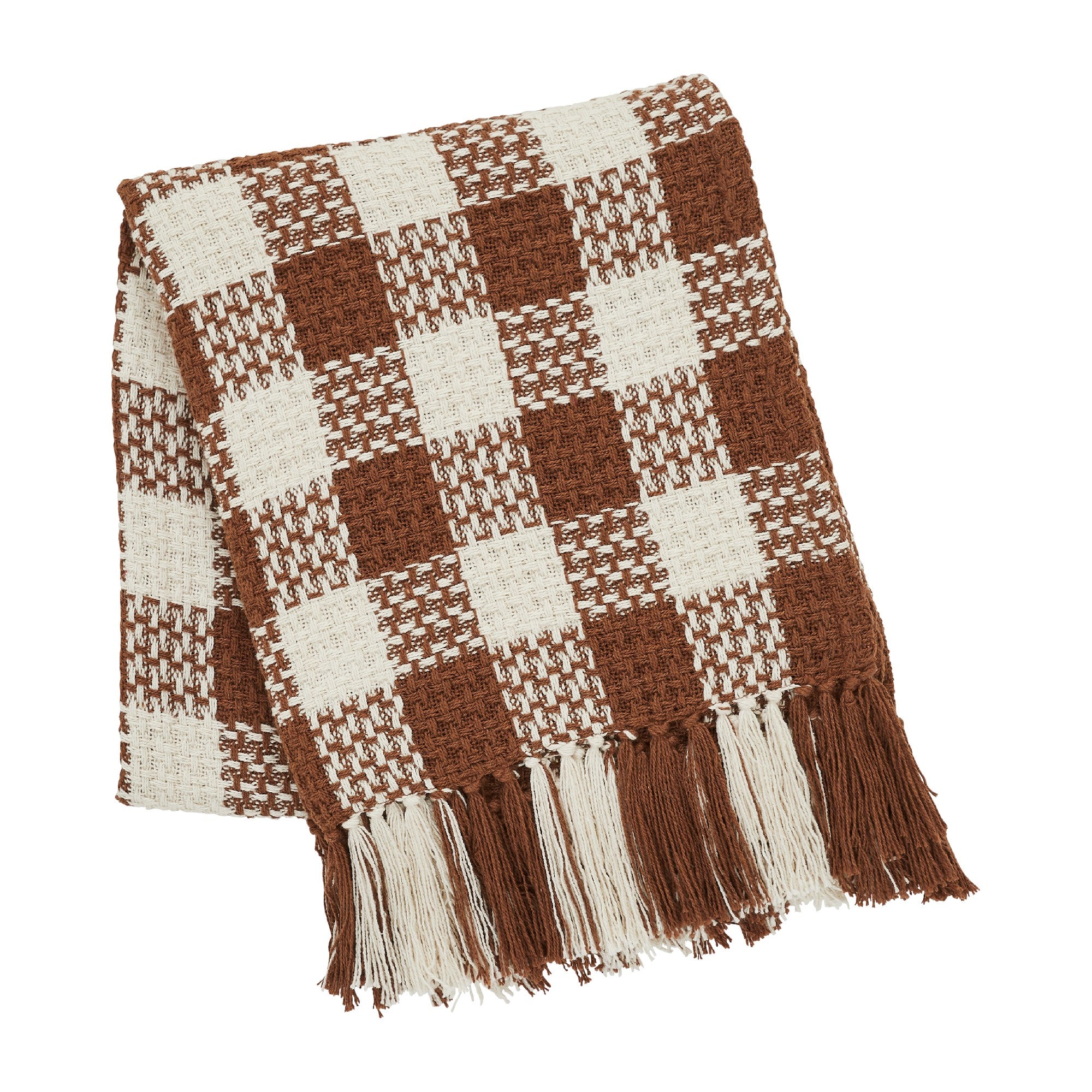 Dark Amber Woven Check Throw Blanket with Fringe 50x60 SpadezStore