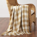 Golden Wheat Woven Check Throw Blanket with Fringe 50x60 SpadezStore