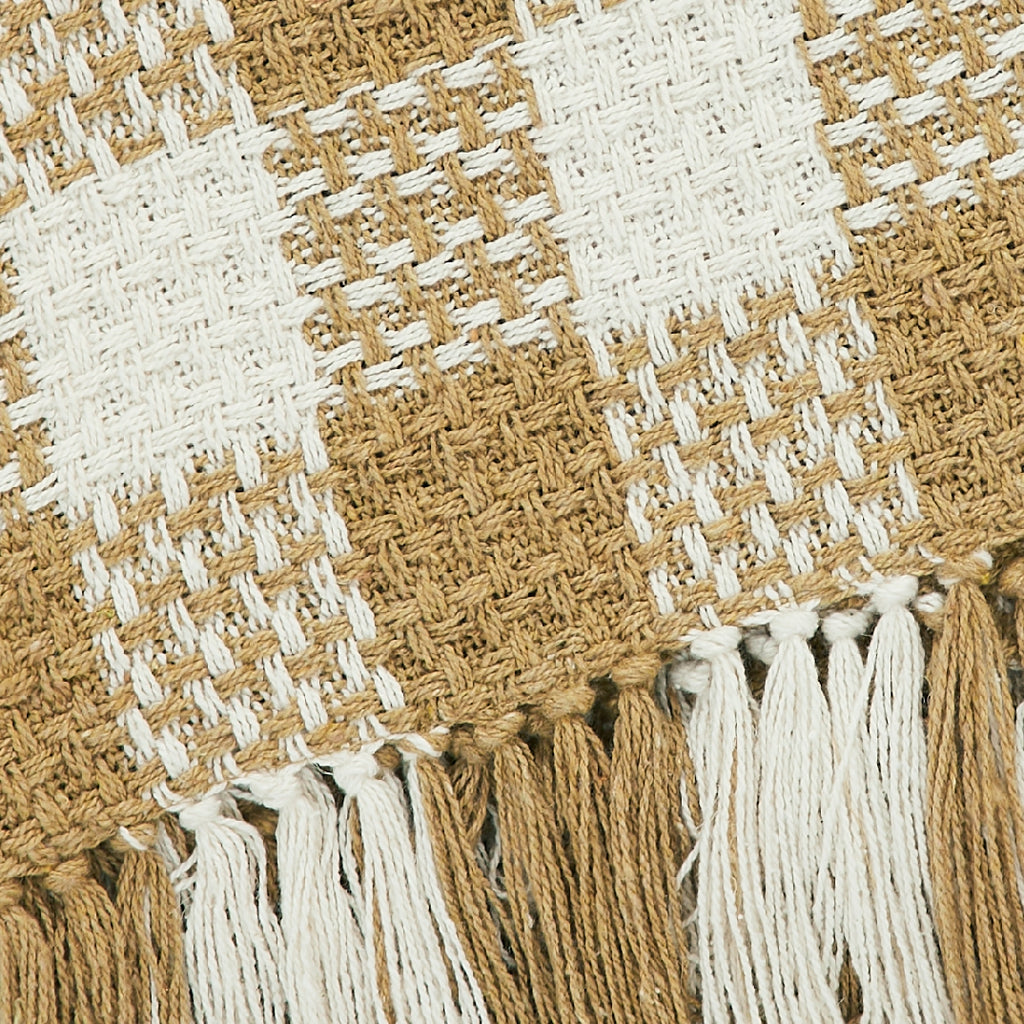 Golden Wheat Woven Check Throw Blanket with Fringe 50x60 SpadezStore