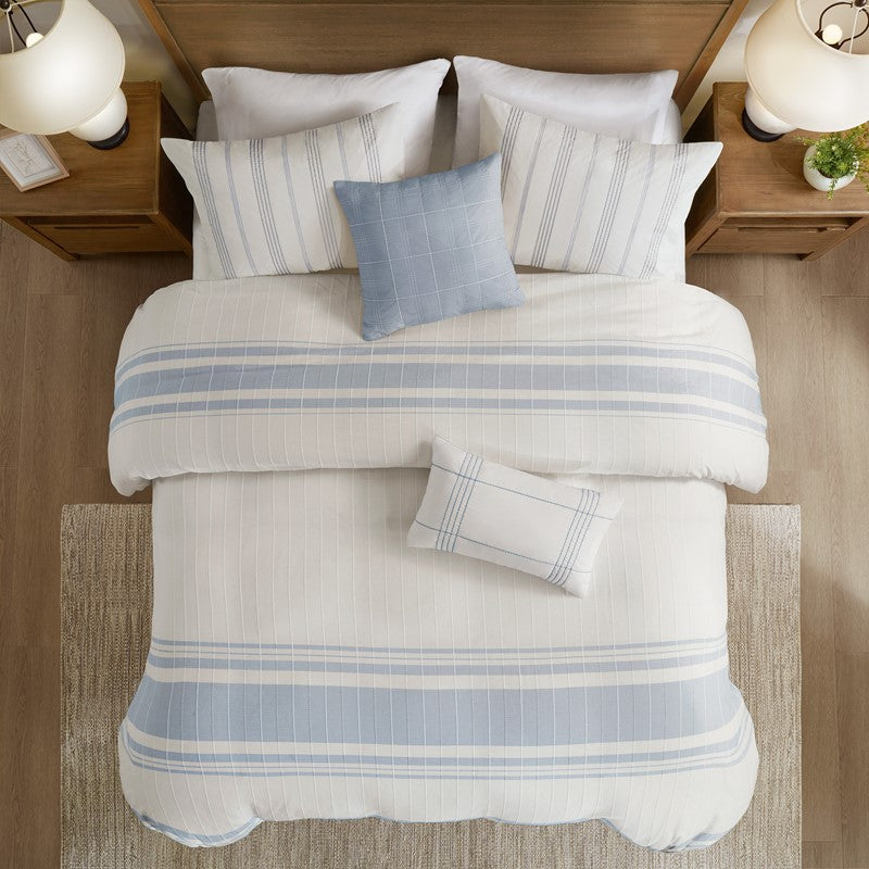 Harbor House Blue Morgan 5 Piece Cotton Jaquard Duvet Set SpadezStore