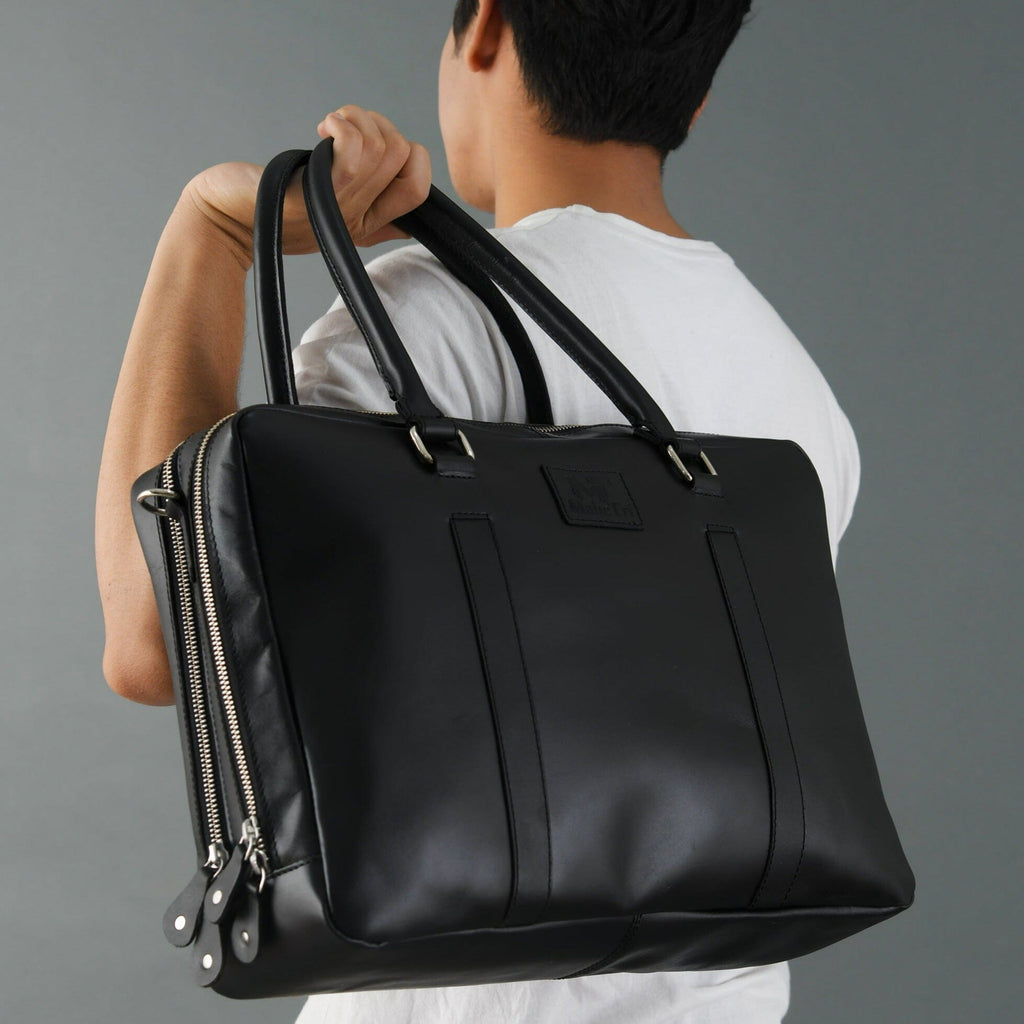 Classy Leather Bags Dixon Black Buffalo Leather Laptop Briefcase SpadezStore