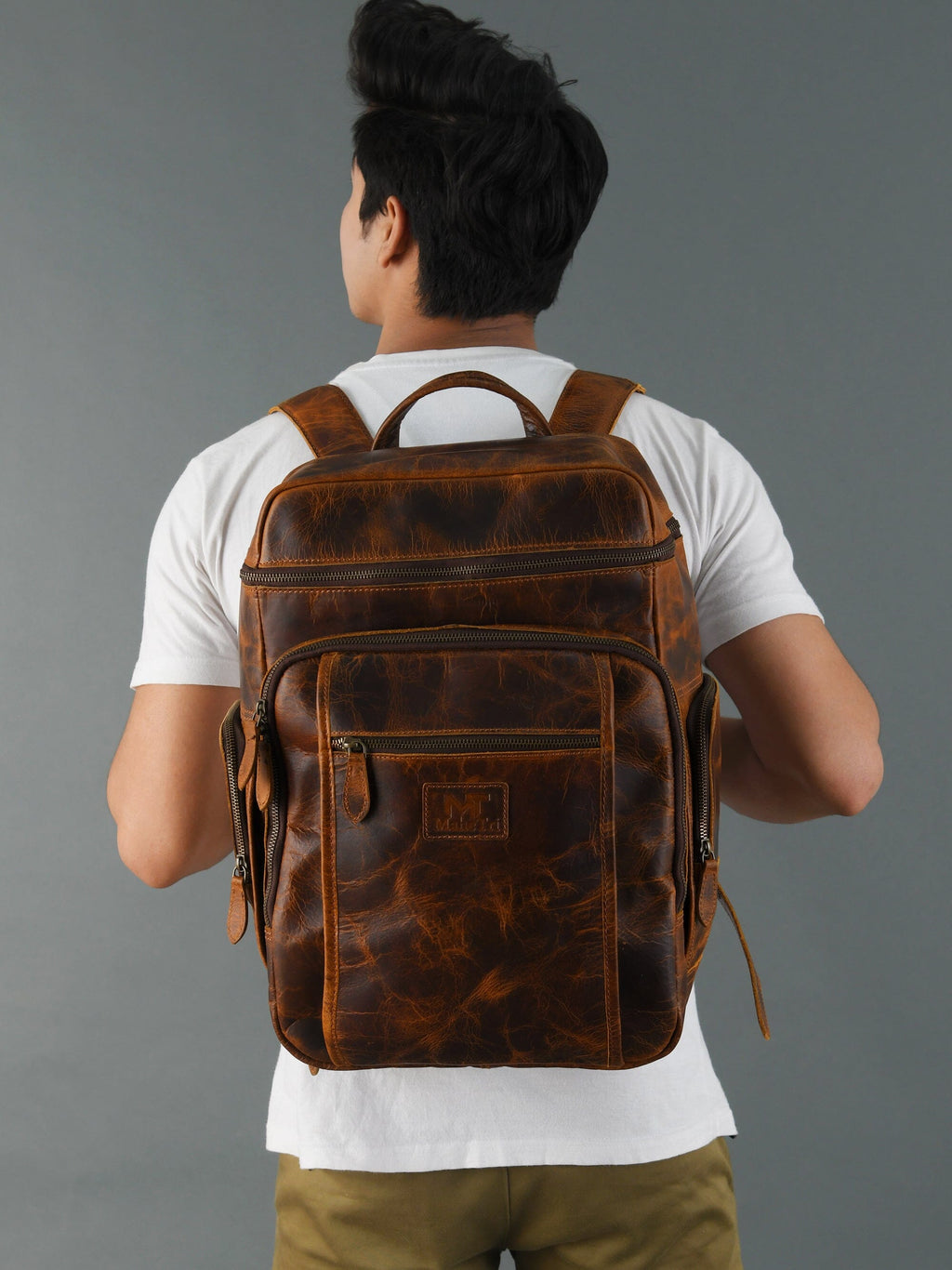 Classy Leather Bags Alpha Caramel Buffalo Leather Travel Backpack SpadezStore