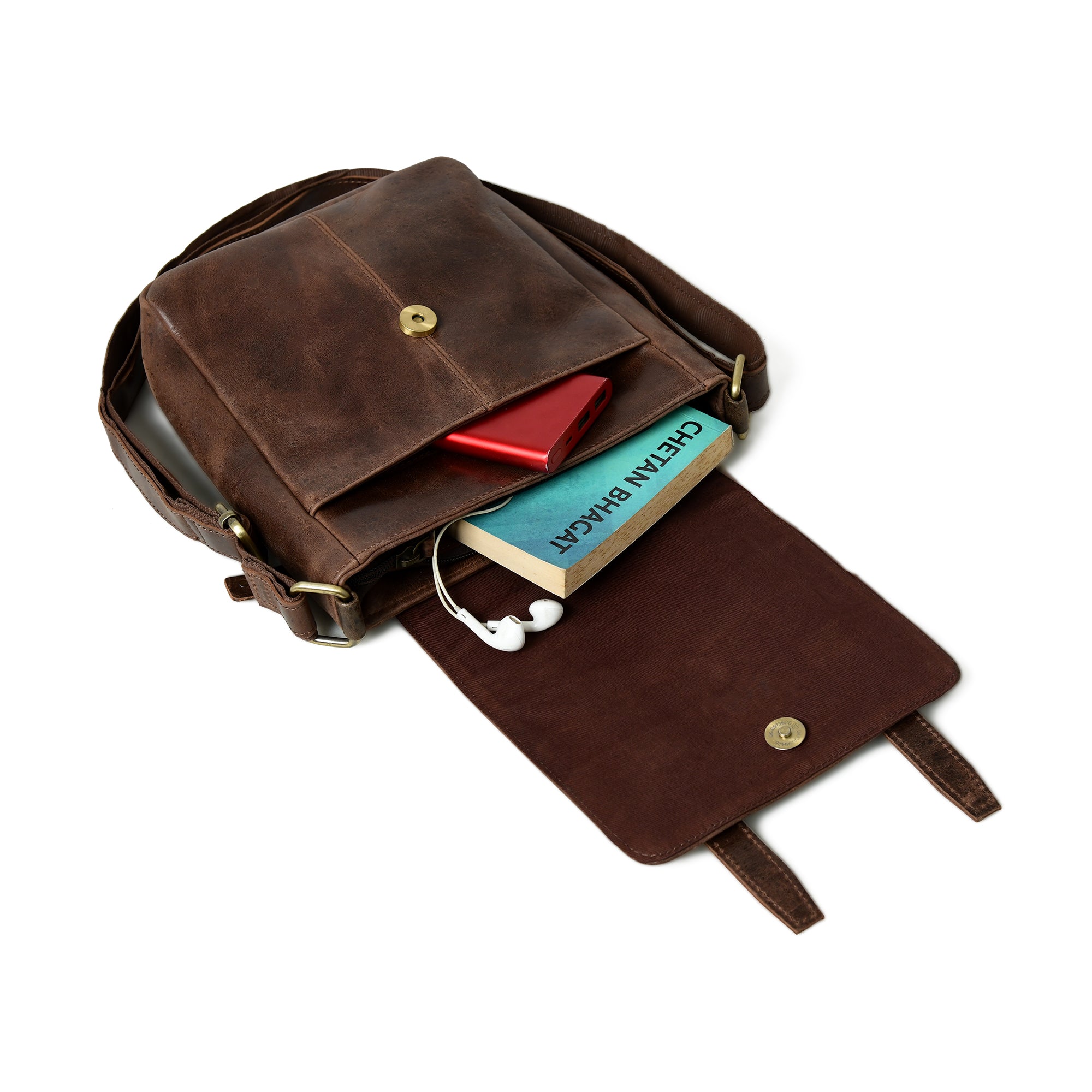 Leather Shoulder Messenger Bag - Thumbnail 4