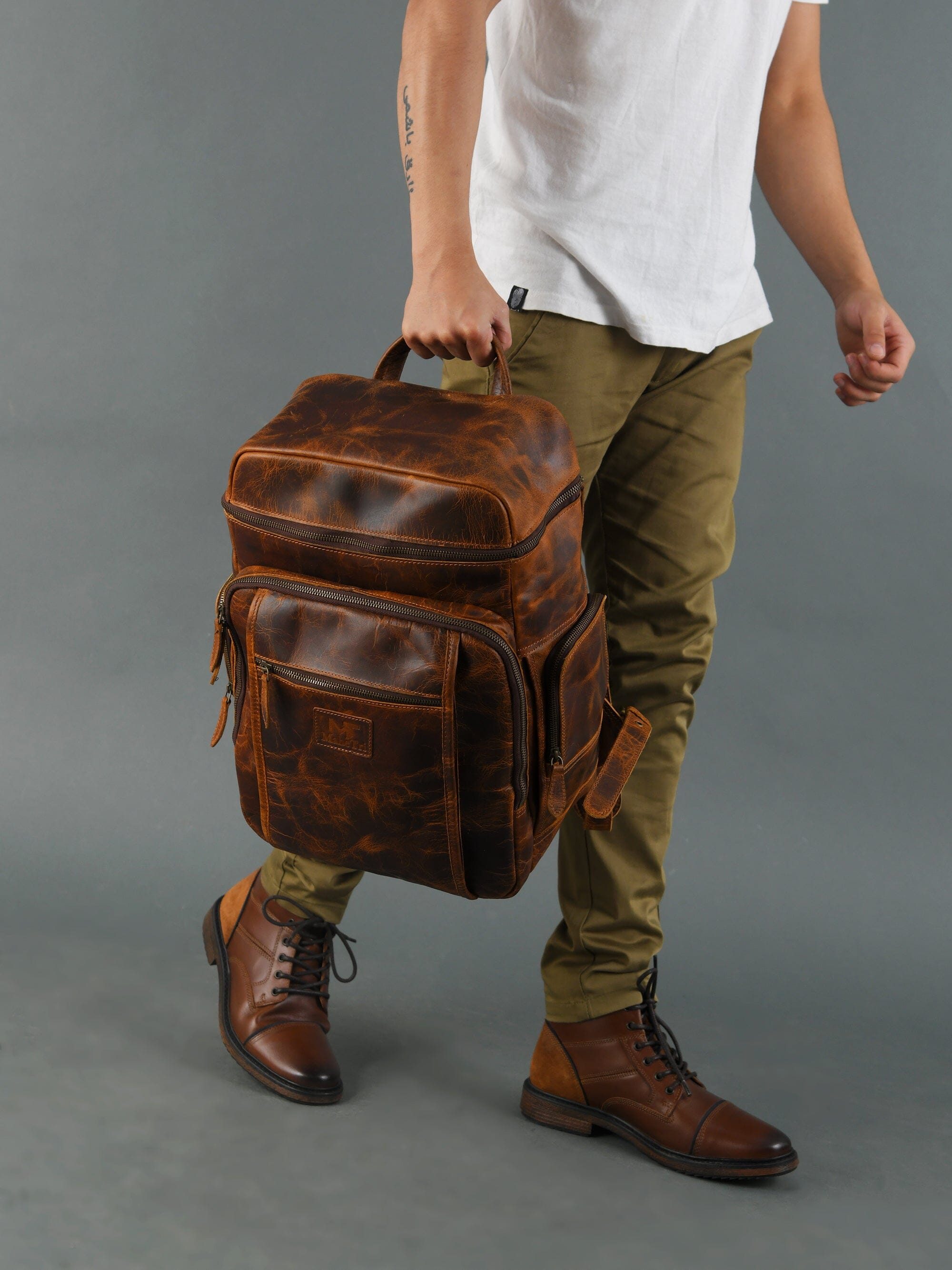 classy leather backpack Classy Leather Bags Alpha Caramel Buffalo Leather Travel Backpack – SpadezStore