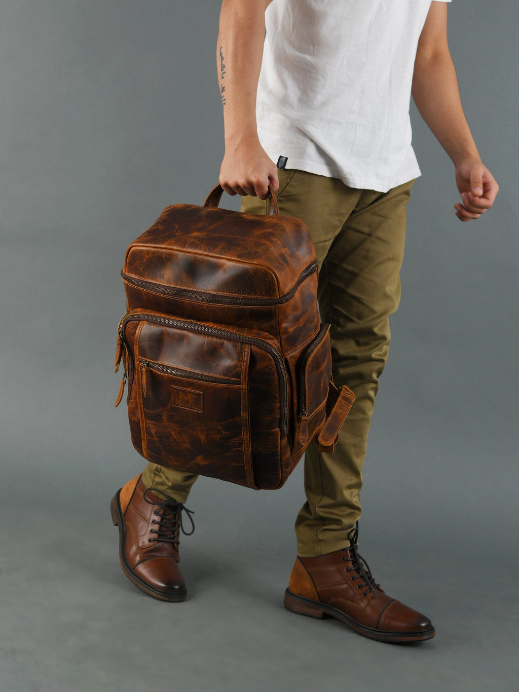 Classy Leather Bags Alpha Caramel Buffalo Leather Travel Backpack SpadezStore
