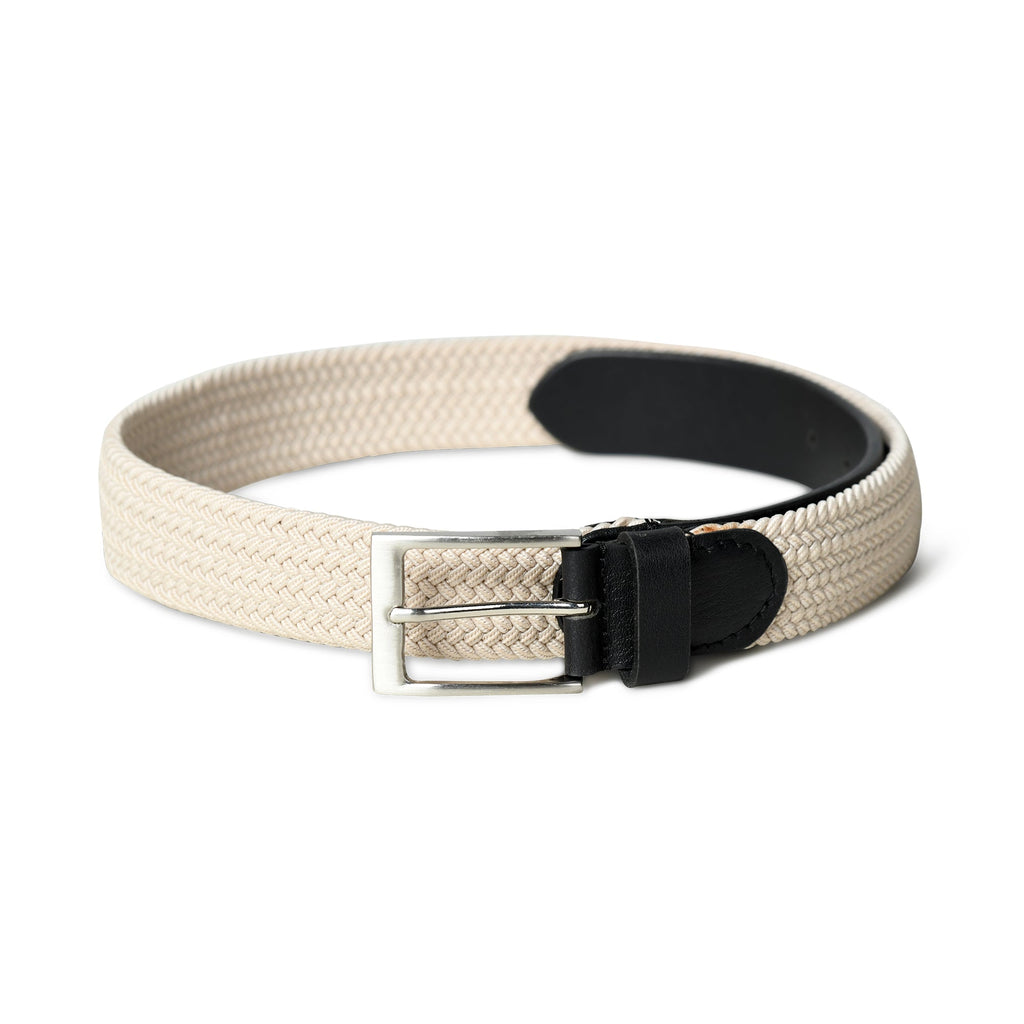 Cream & Black Braided Canvas Leather Belt SpadezStore