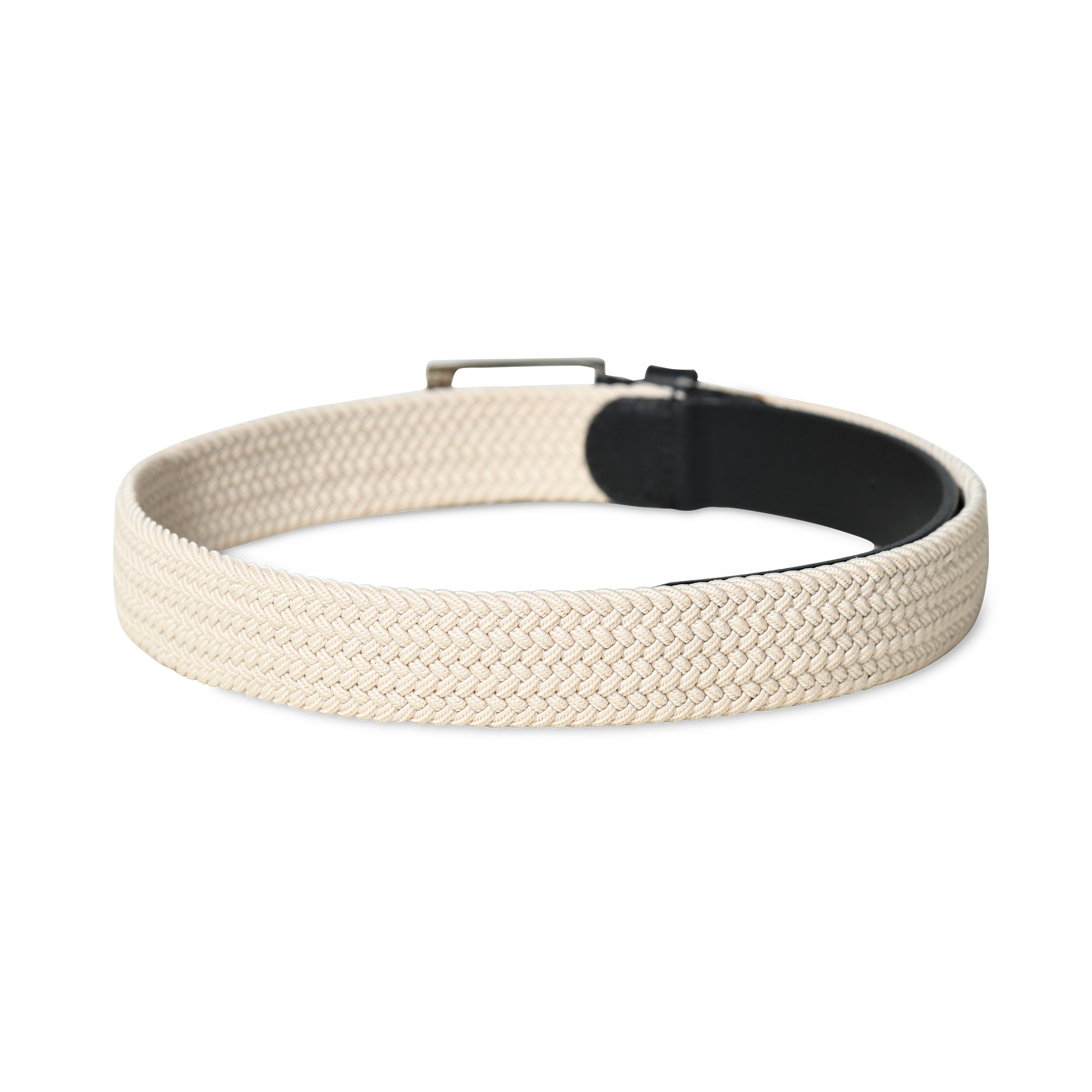 Cream & Black Braided Canvas Leather Belt SpadezStore