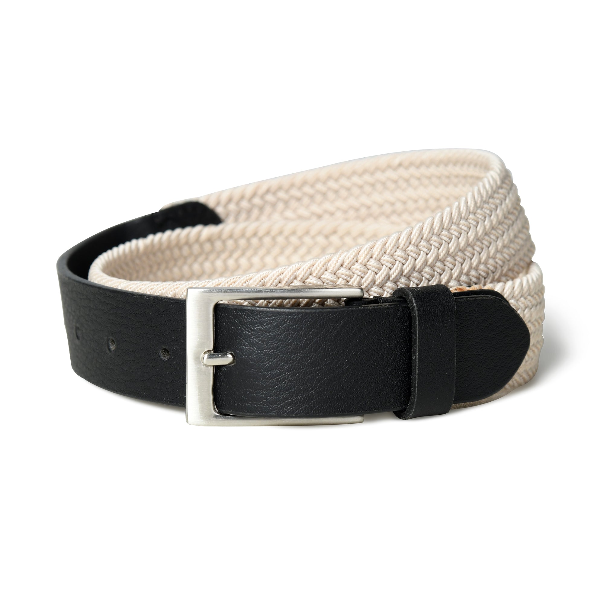 Cream & Black Braided Canvas Leather Belt SpadezStore