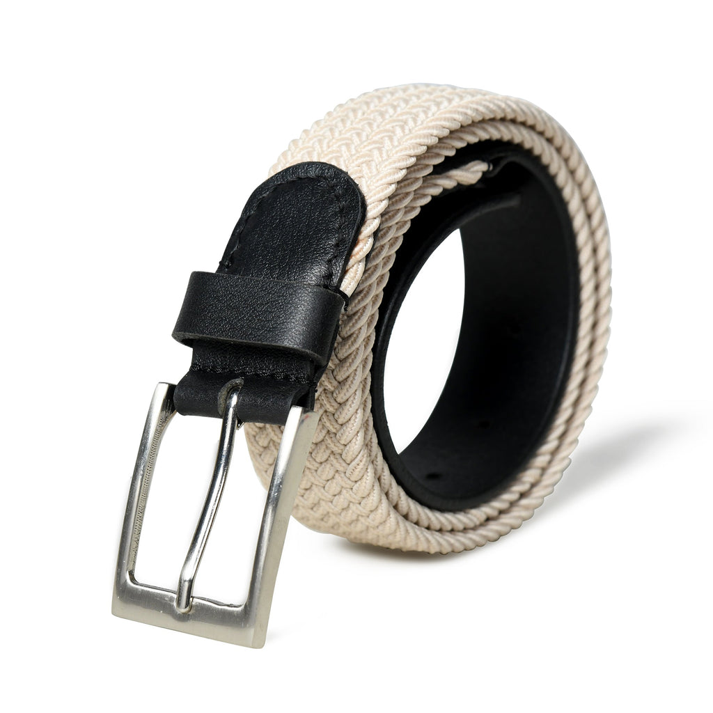 Cream & Black Braided Canvas Leather Belt SpadezStore