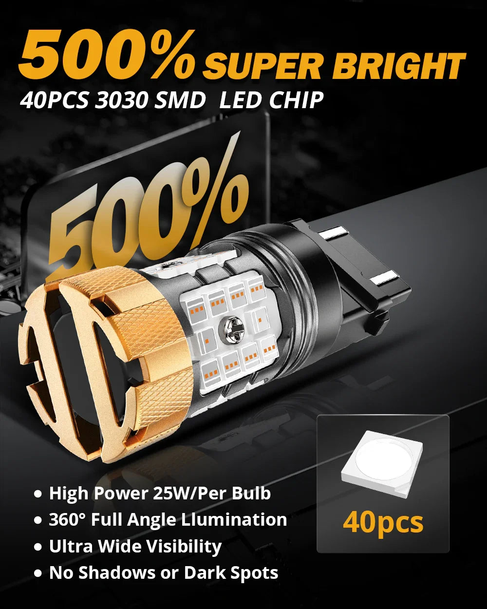 Auxbeam T25 3157 3156 LED Brake/Tail Light Bulbs 50W 4000LM CAN-Bus Error Free Red B21-PRO Series | 2 Bulbs