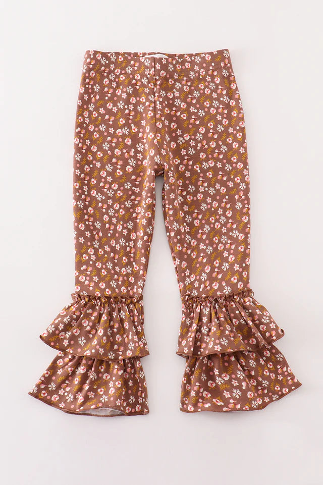 Cotton Castle Platinum Brown Floral Layered Pants A24H083 SpadezStore