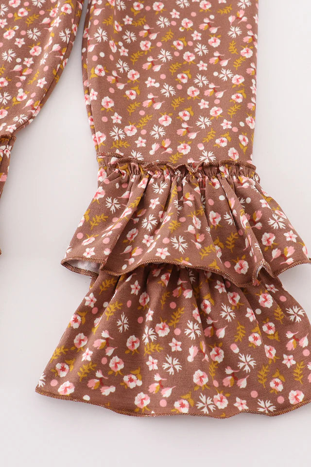 Cotton Castle Platinum Brown Floral Layered Pants A24H083 SpadezStore