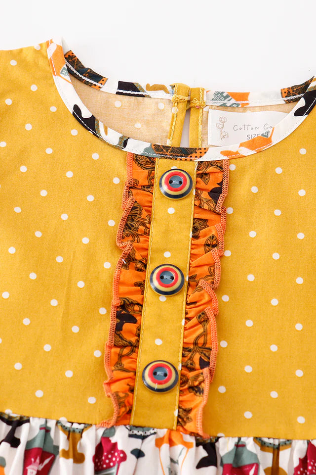 Cotton Castle Platinum Yellow Halloween Dot Ruffle Pocket Dress A24H087 SpadezStore