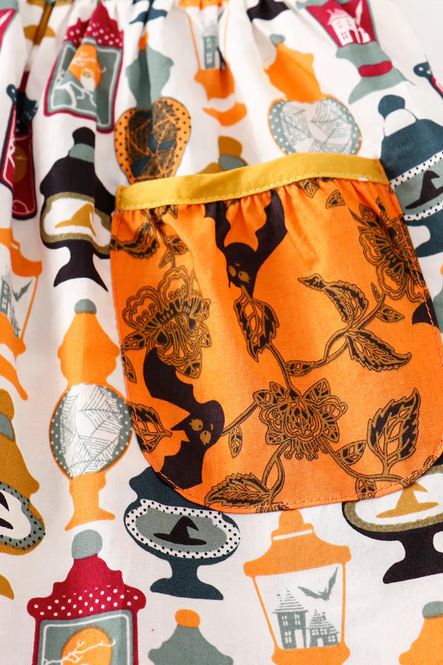 Cotton Castle Platinum Yellow Halloween Dot Ruffle Pocket Dress A24H087 SpadezStore