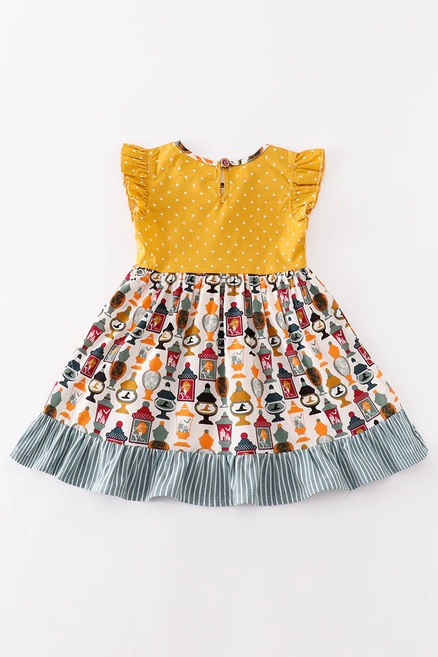 Cotton Castle Platinum Yellow Halloween Dot Ruffle Pocket Dress A24H087 SpadezStore
