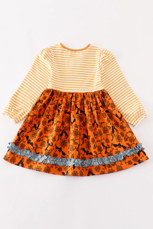 Cotton Castle Platinum Yellow Halloween Print Stripe Dress A24H089 SpadezStore